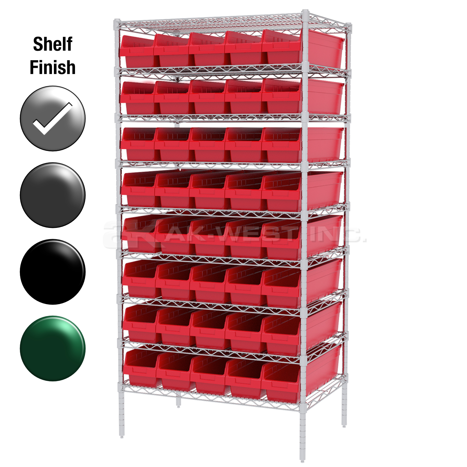 24"D x 36"W x 74"H Chrome Shelf w/ (9) Shelves and (40) 30094s