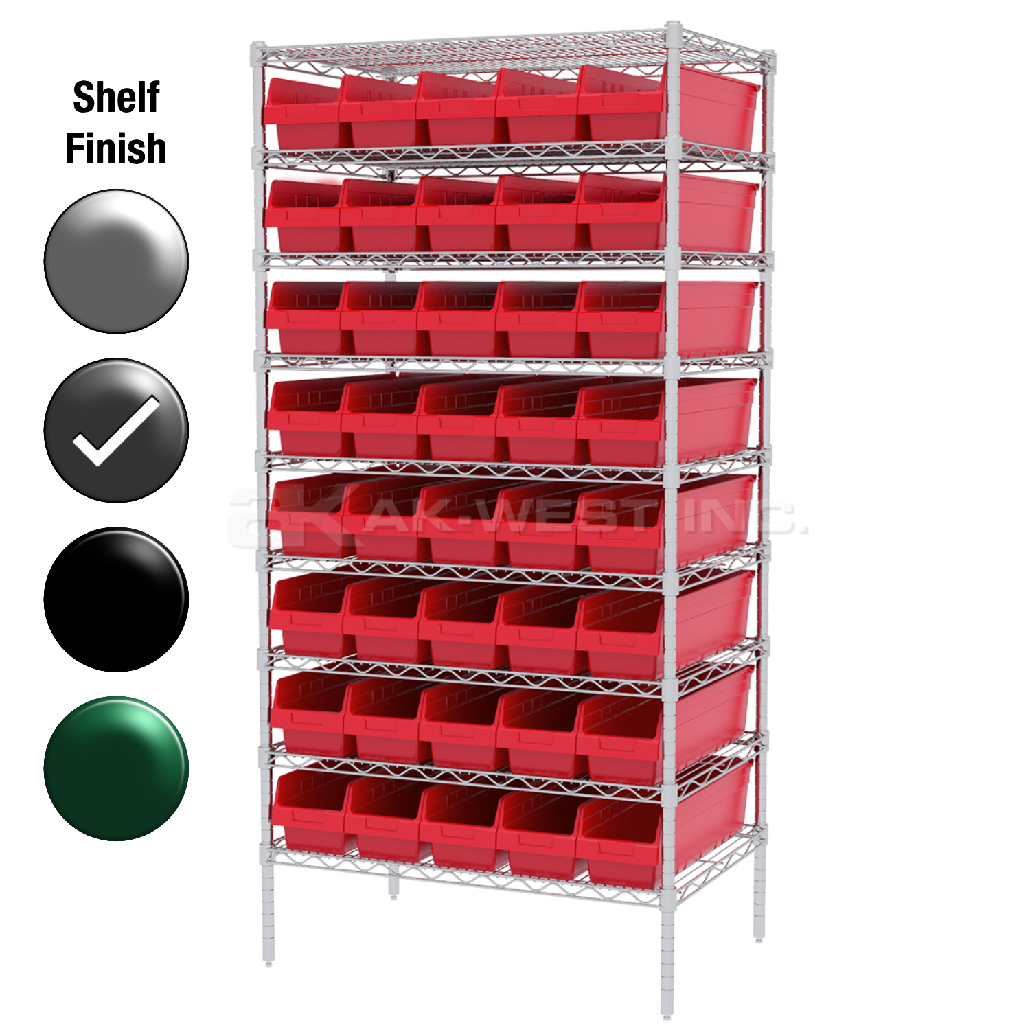 24"D x 36"W x 74"H Grey Epoxy Shelf w/ (9) Shelves and (40) 30094s
