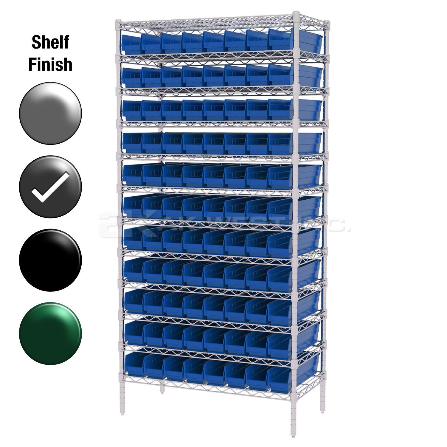 24"D x 36"W x 74"H Grey Epoxy Shelf w/ (12) Shelves and (88) 30124s
