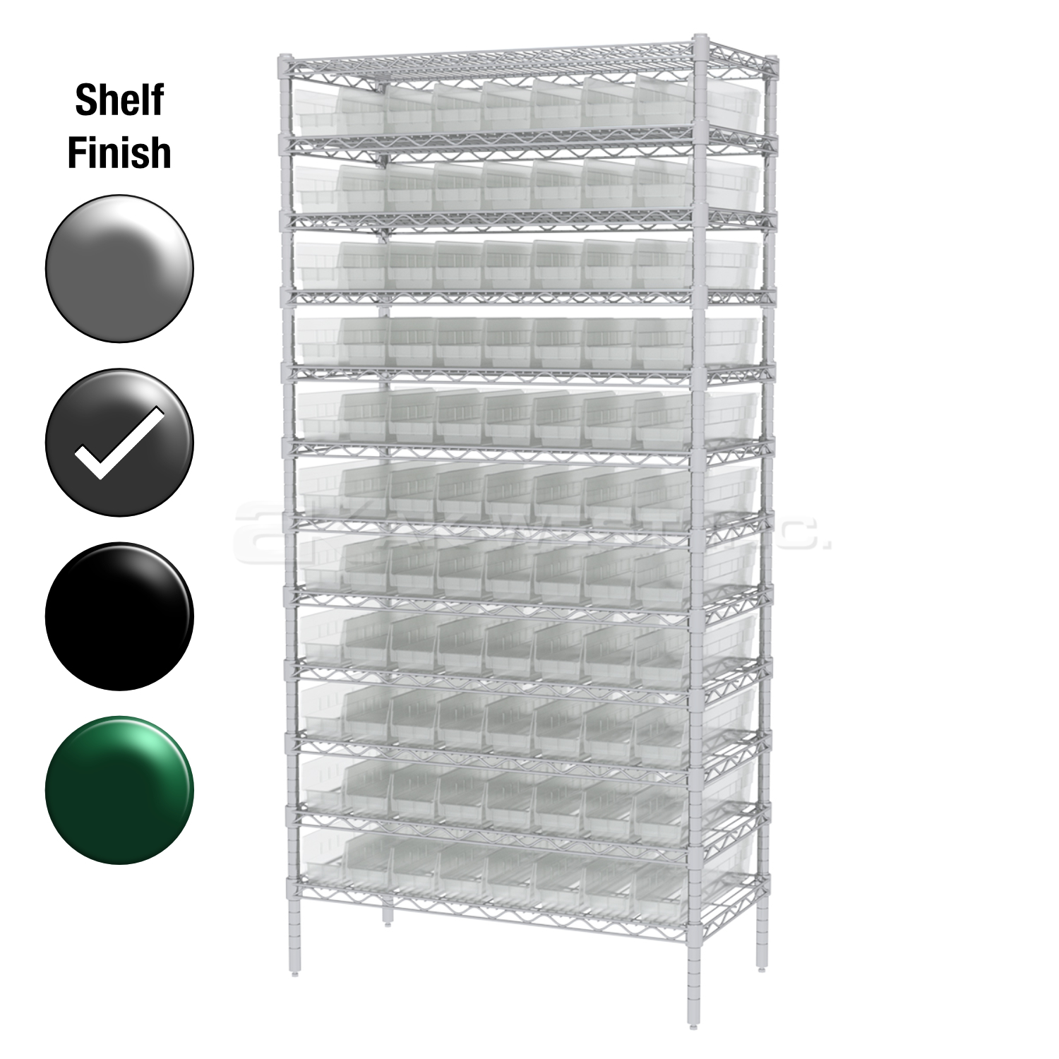 24"D x 36"W x 74"H Grey Epoxy Shelf w/ (12) Shelves and (88) 30124s