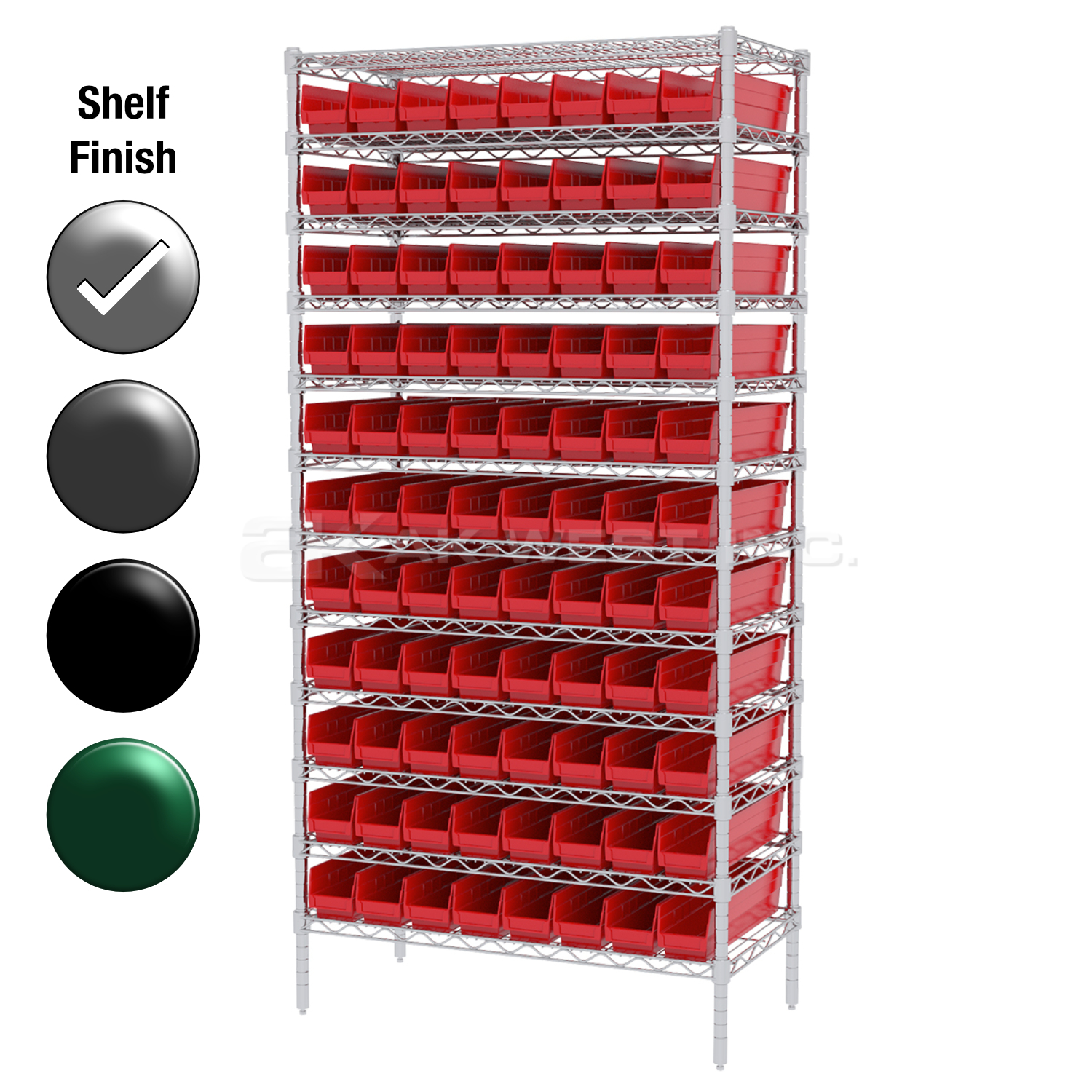 24"D x 36"W x 74"H Chrome Shelf w/ (12) Shelves and (88) 30124s
