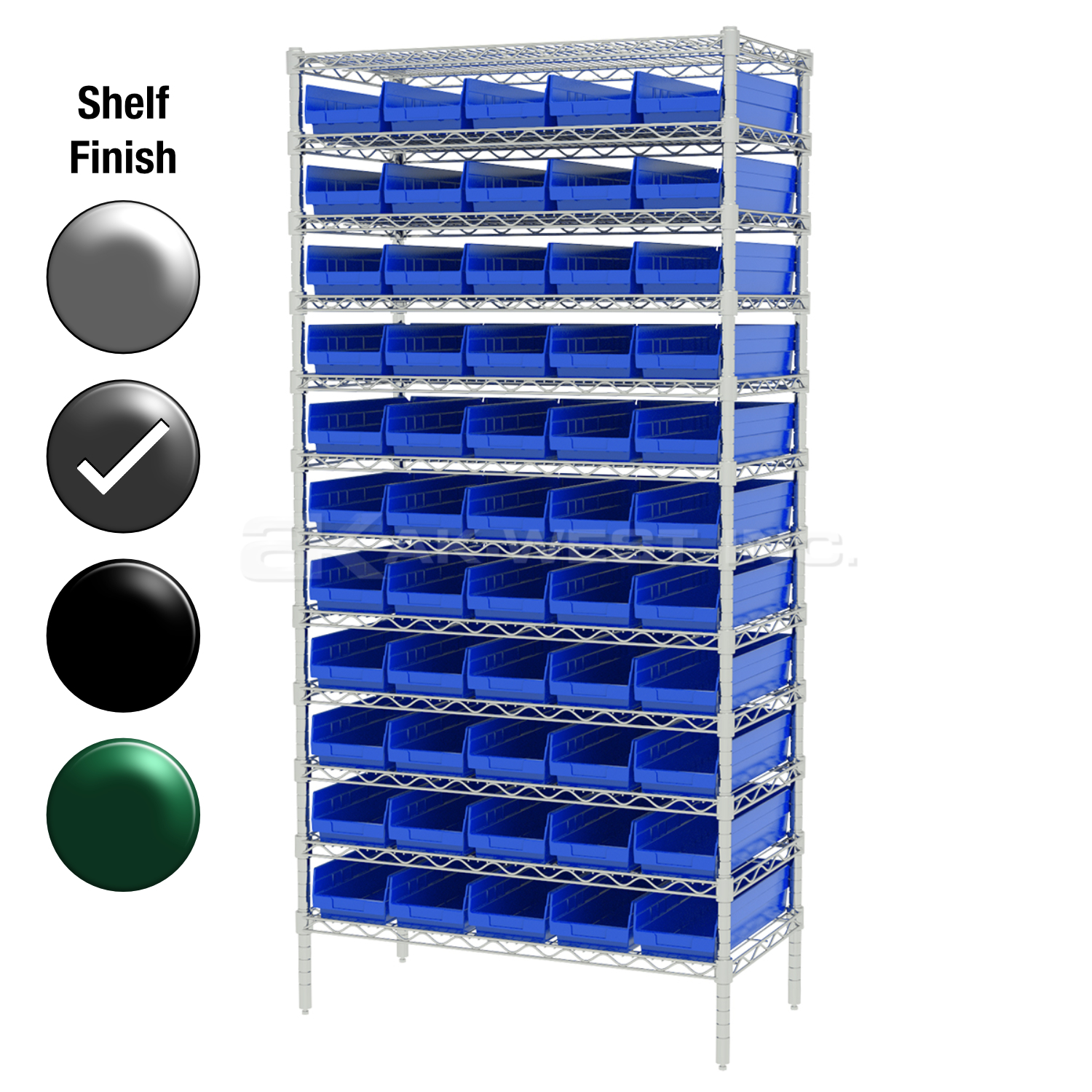 24"D x 36"W x 74"H Grey Epoxy Shelf w/ (12) Shelves and (55) 30164s