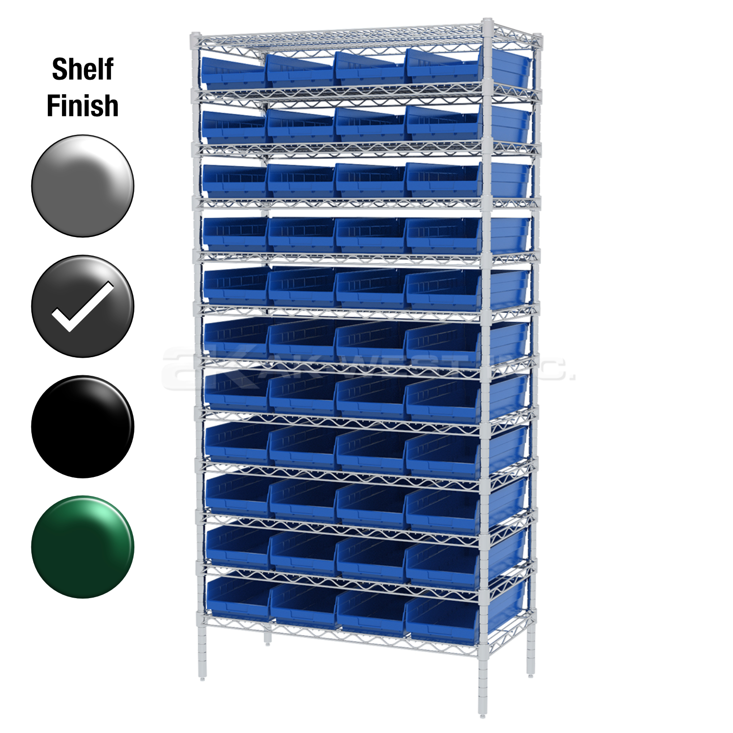 24"D x 36"W x 74"H Grey Epoxy Shelf w/ (12) Shelves and (44) 30184s