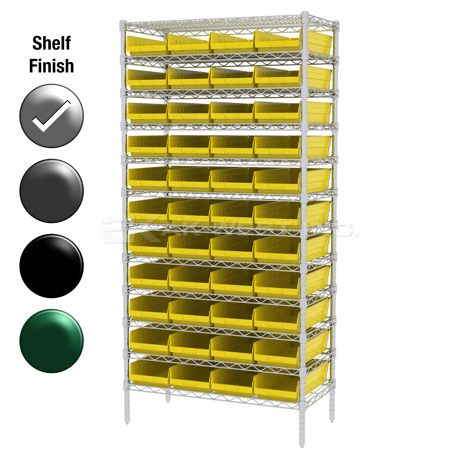 24"D x 36"W x 74"H Chrome Shelf w/ (12) Shelves and (44) 30184s