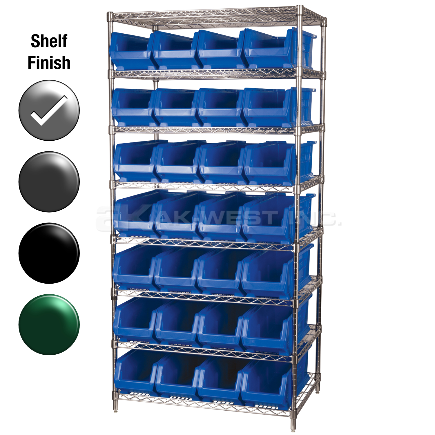 24"D x 36"W x 74"H Chrome Shelf w/ (8) Shelves and (28) 30284s