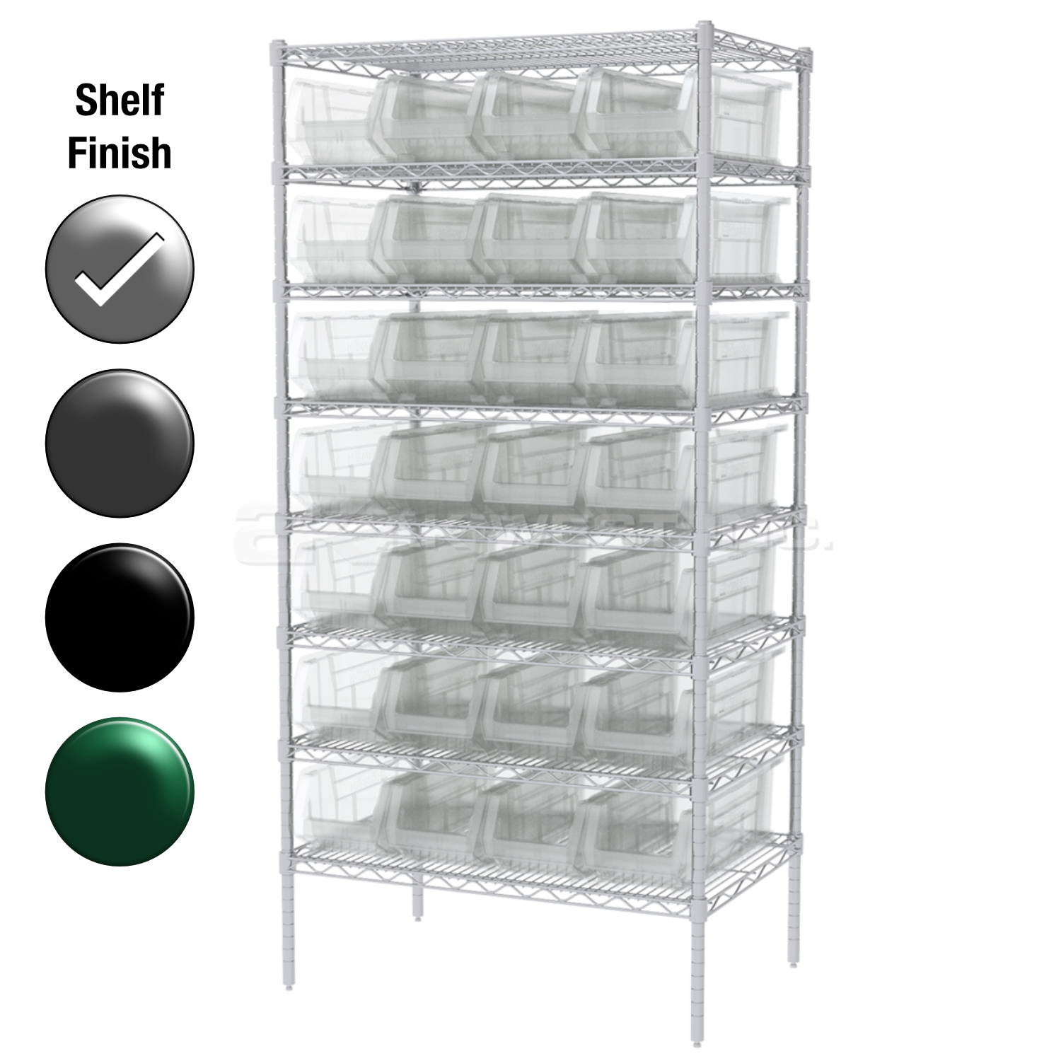 24"D x 36"W x 74"H Chrome Shelf w/ (8) Shelves and (28) 30284s