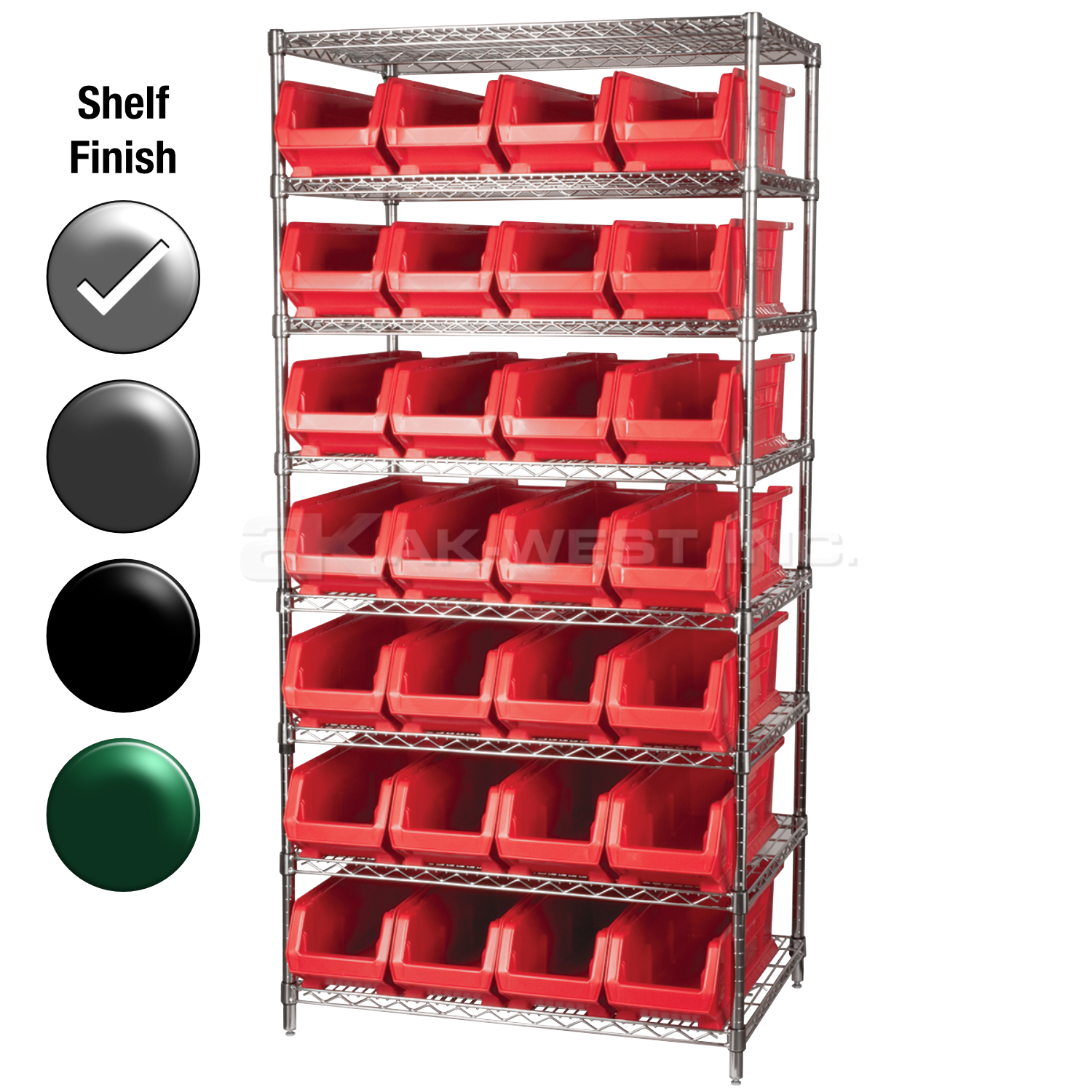 24"D x 36"W x 74"H Chrome Shelf w/ (8) Shelves and (28) 30284s