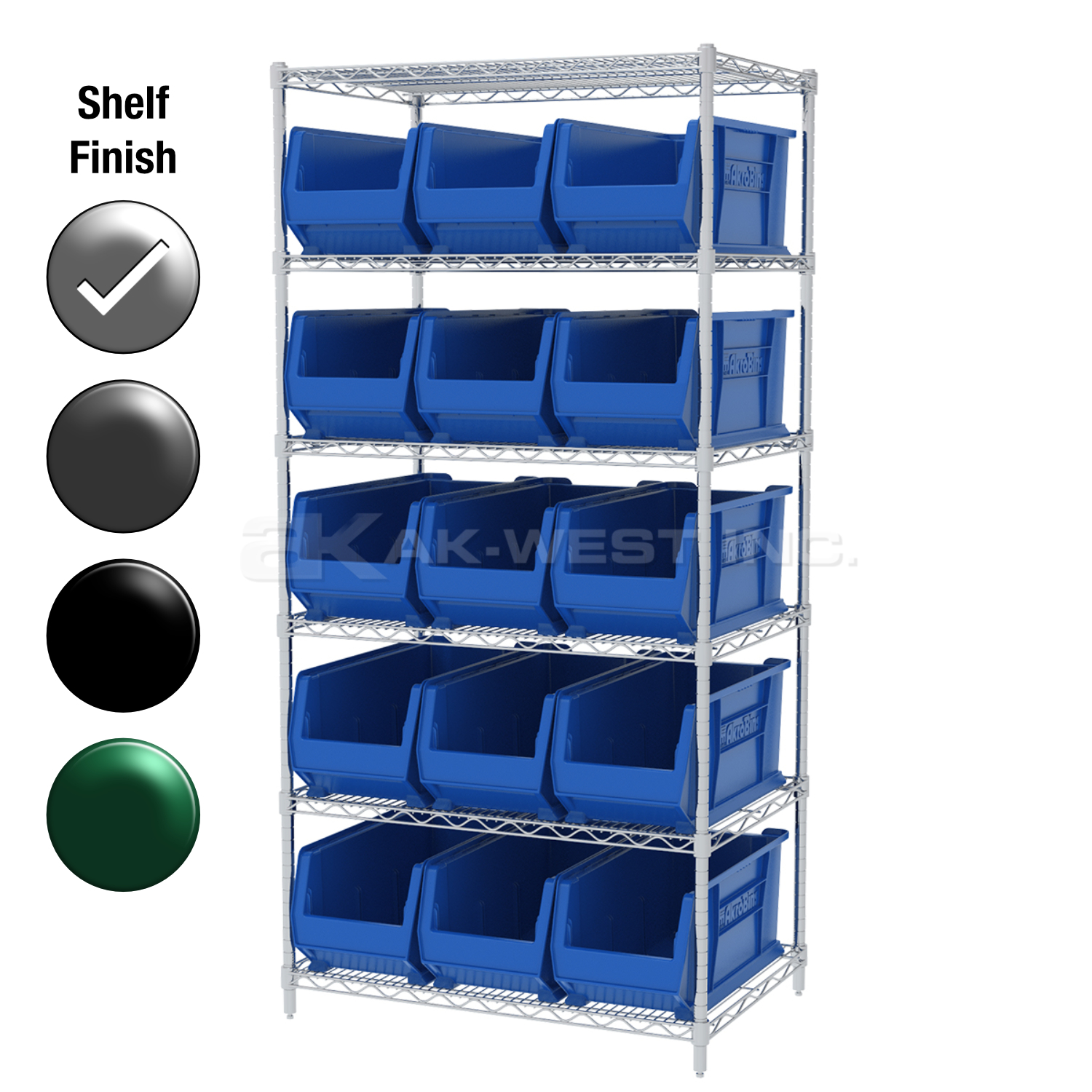 24"D x 36"W x 74"H Chrome Shelf w/ (6) Shelves and (15) 30287s