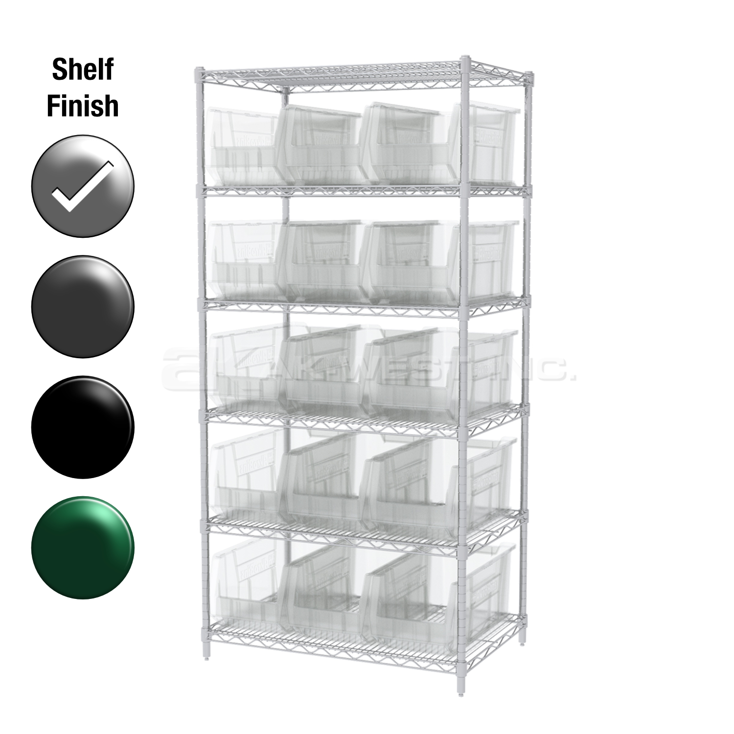24"D x 36"W x 74"H Chrome Shelf w/ (6) Shelves and (15) 30287s
