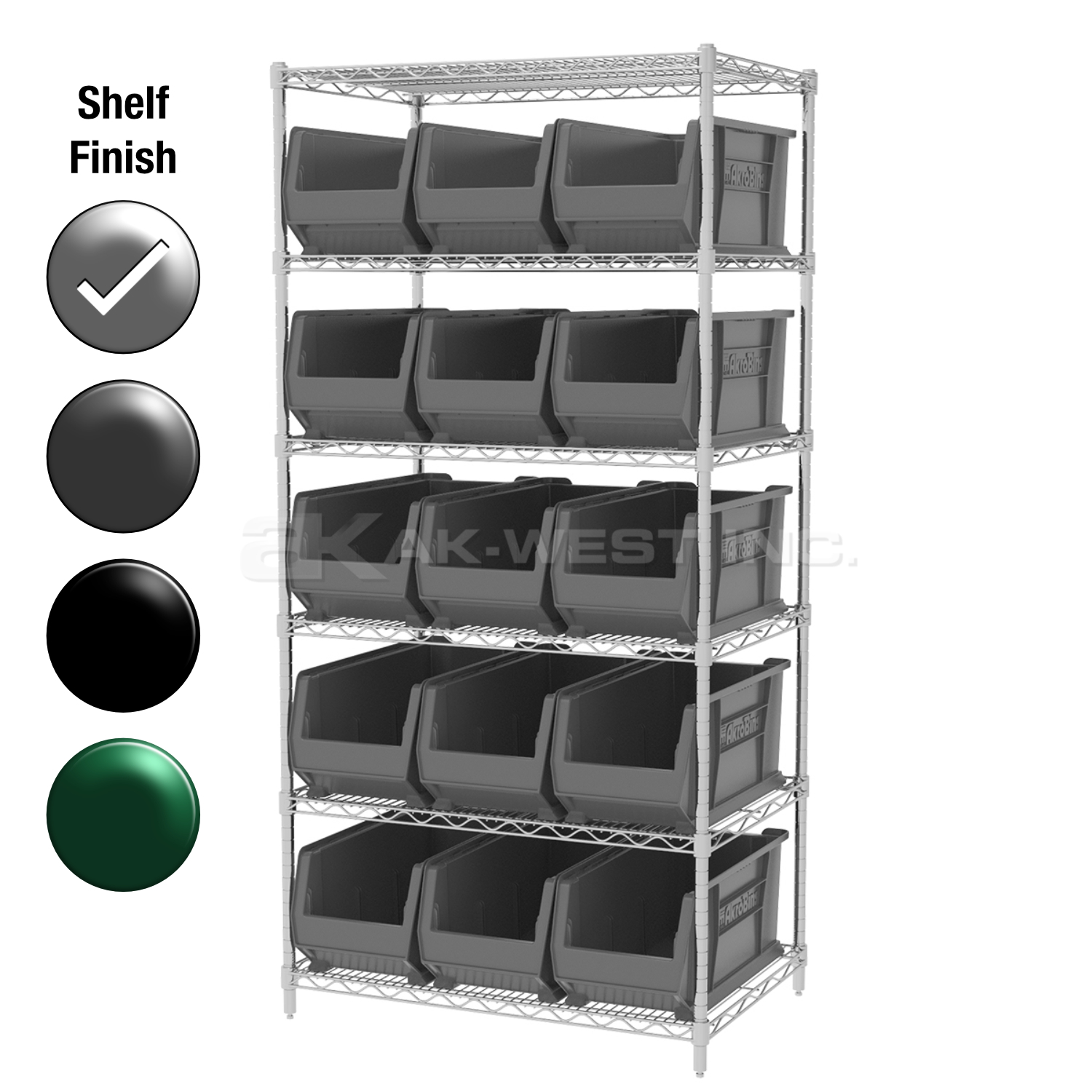 24"D x 36"W x 74"H Chrome Shelf w/ (6) Shelves and (15) 30287s