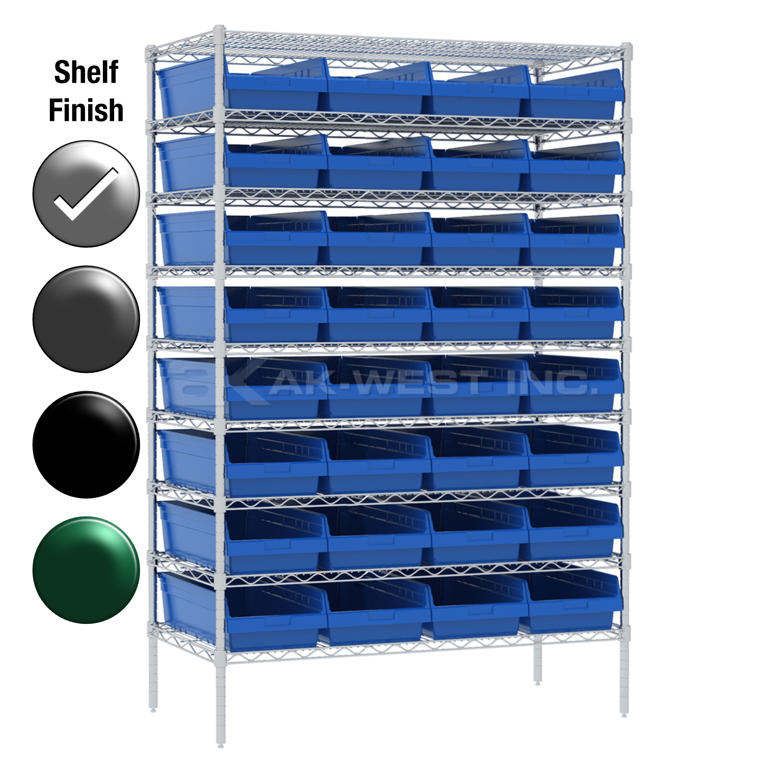 24"D x 48"W x 74"H Chrome Shelf w/ (9) Shelves and (32) 30014s