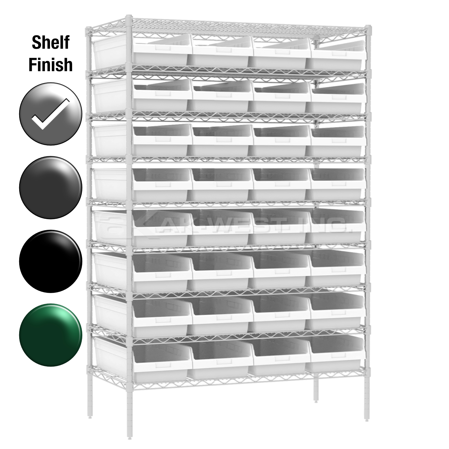 24"D x 48"W x 74"H Chrome Shelf w/ (9) Shelves and (32) 30014s