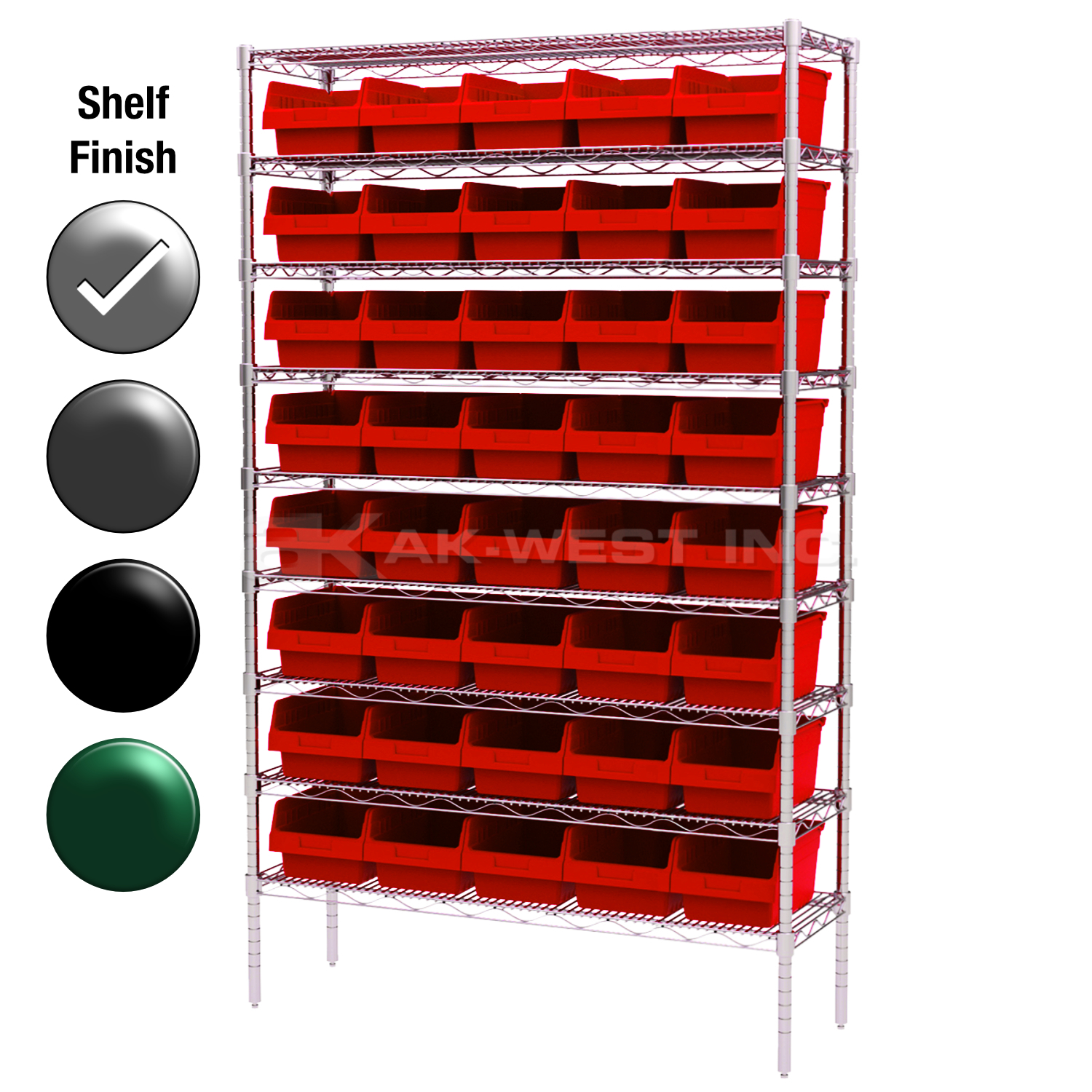 24"D x 48"W x 74"H Chrome Shelf w/ (9) Shelves and (40) 30084s