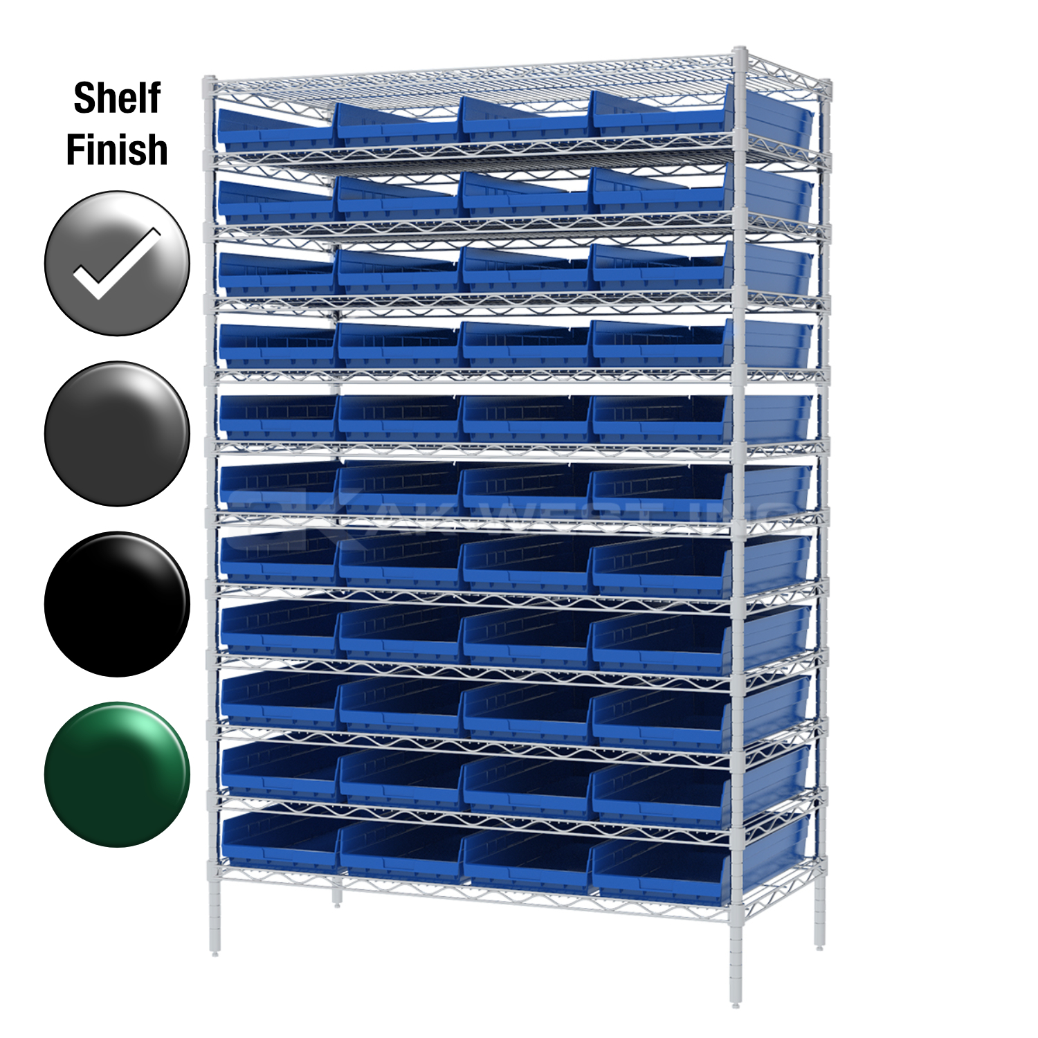 24"D x 48"W x 74"H Chrome Shelf w/ (12) Shelves and (44) 30174s