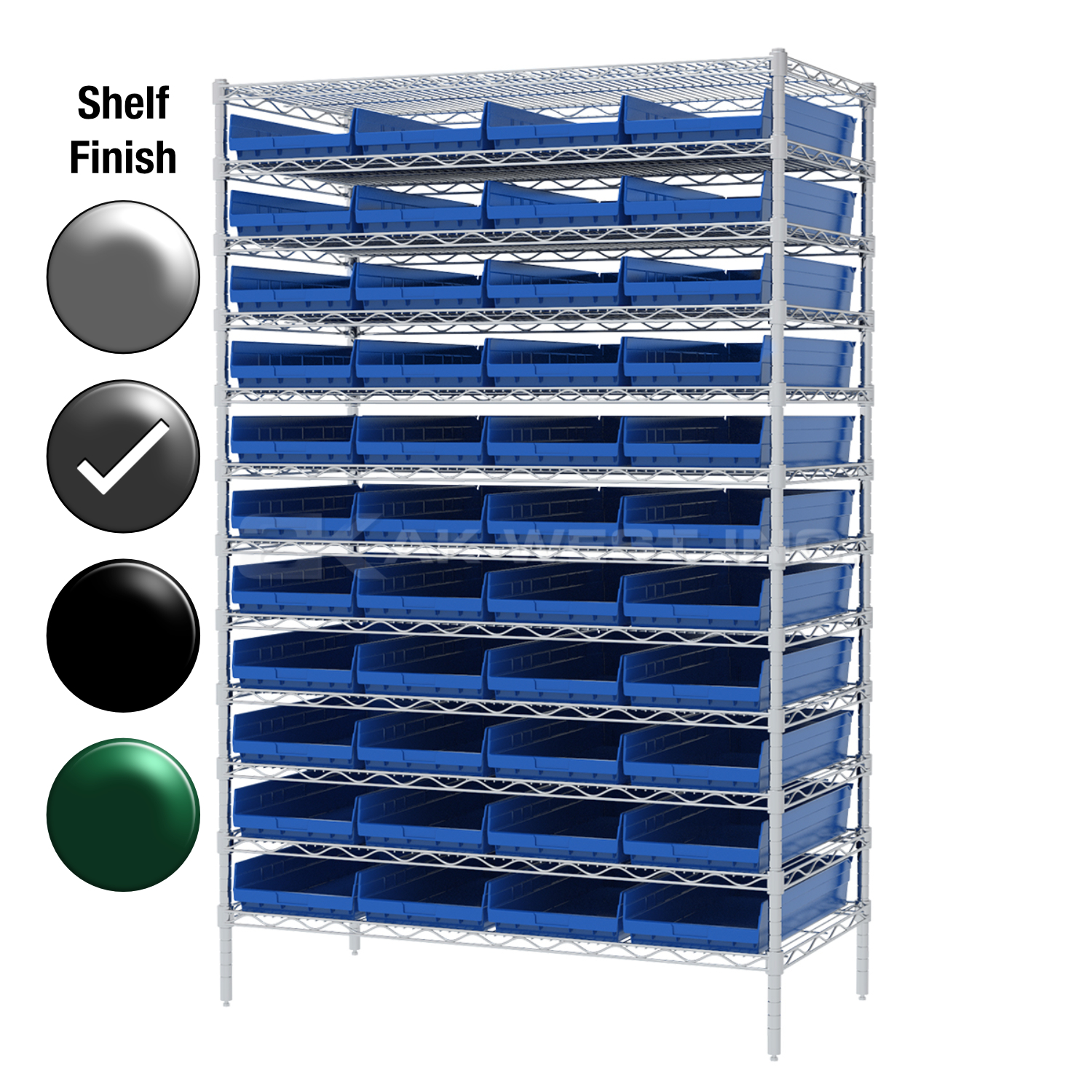 24"D x 48"W x 74"H Grey Epoxy Shelf w/ (12) Shelves and (44) 30174s