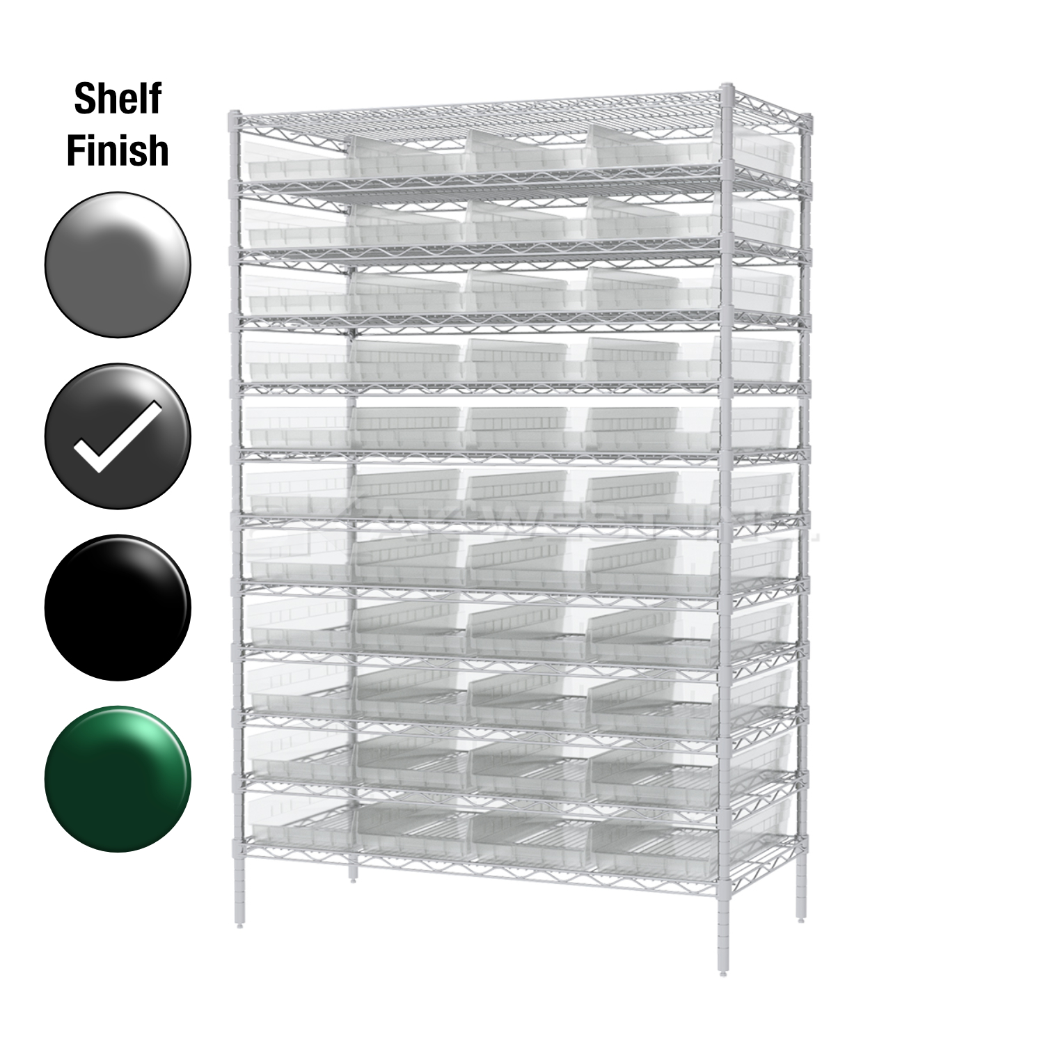 24"D x 48"W x 74"H Grey Epoxy Shelf w/ (12) Shelves and (44) 30174s