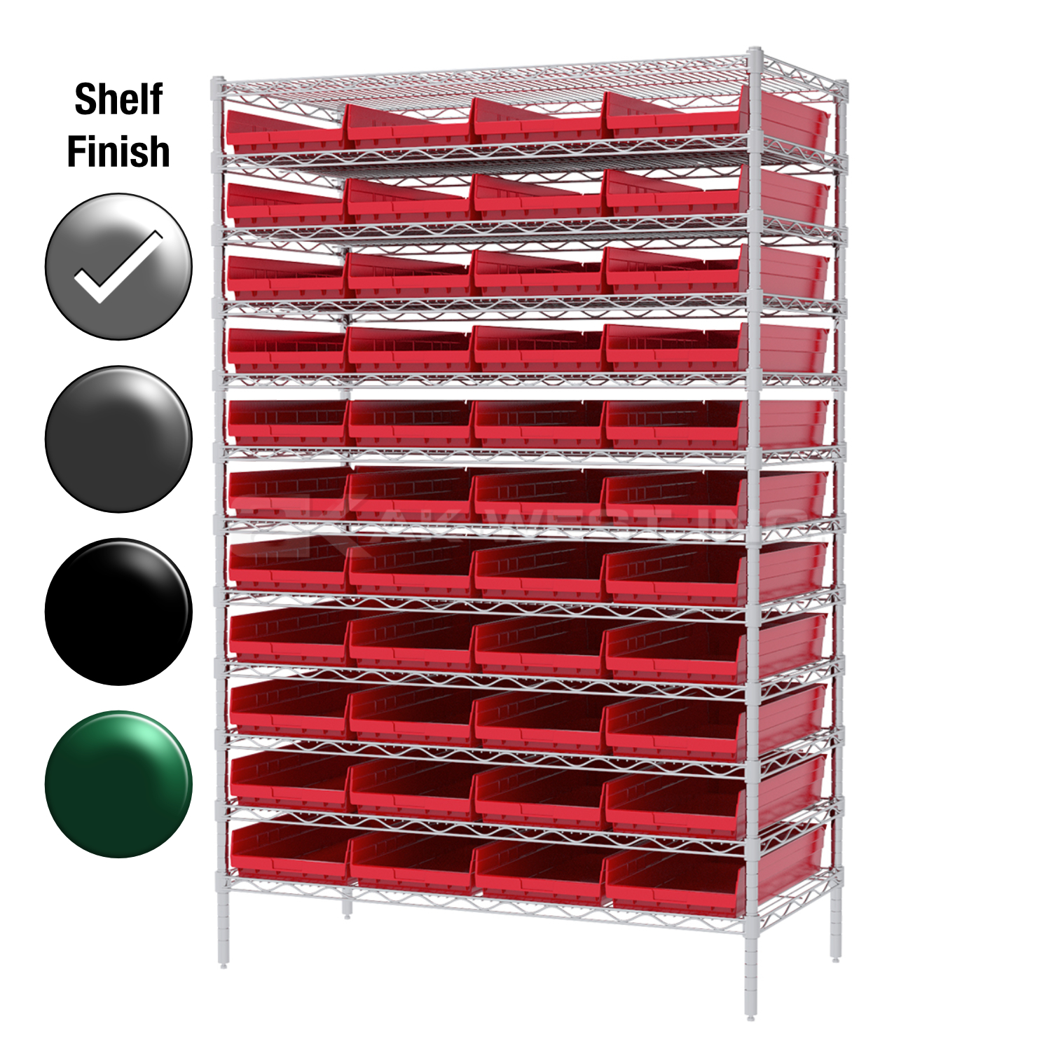 24"D x 48"W x 74"H Chrome Shelf w/ (12) Shelves and (44) 30174s