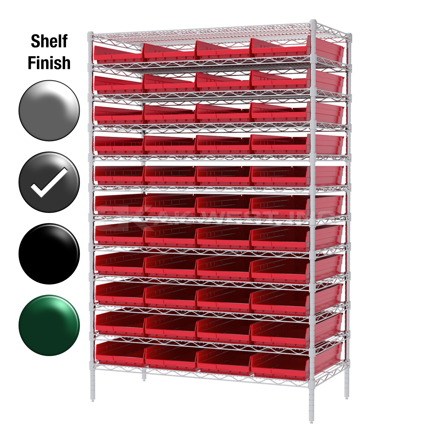 24"D x 48"W x 74"H Grey Epoxy Shelf w/ (12) Shelves and (44) 30174s