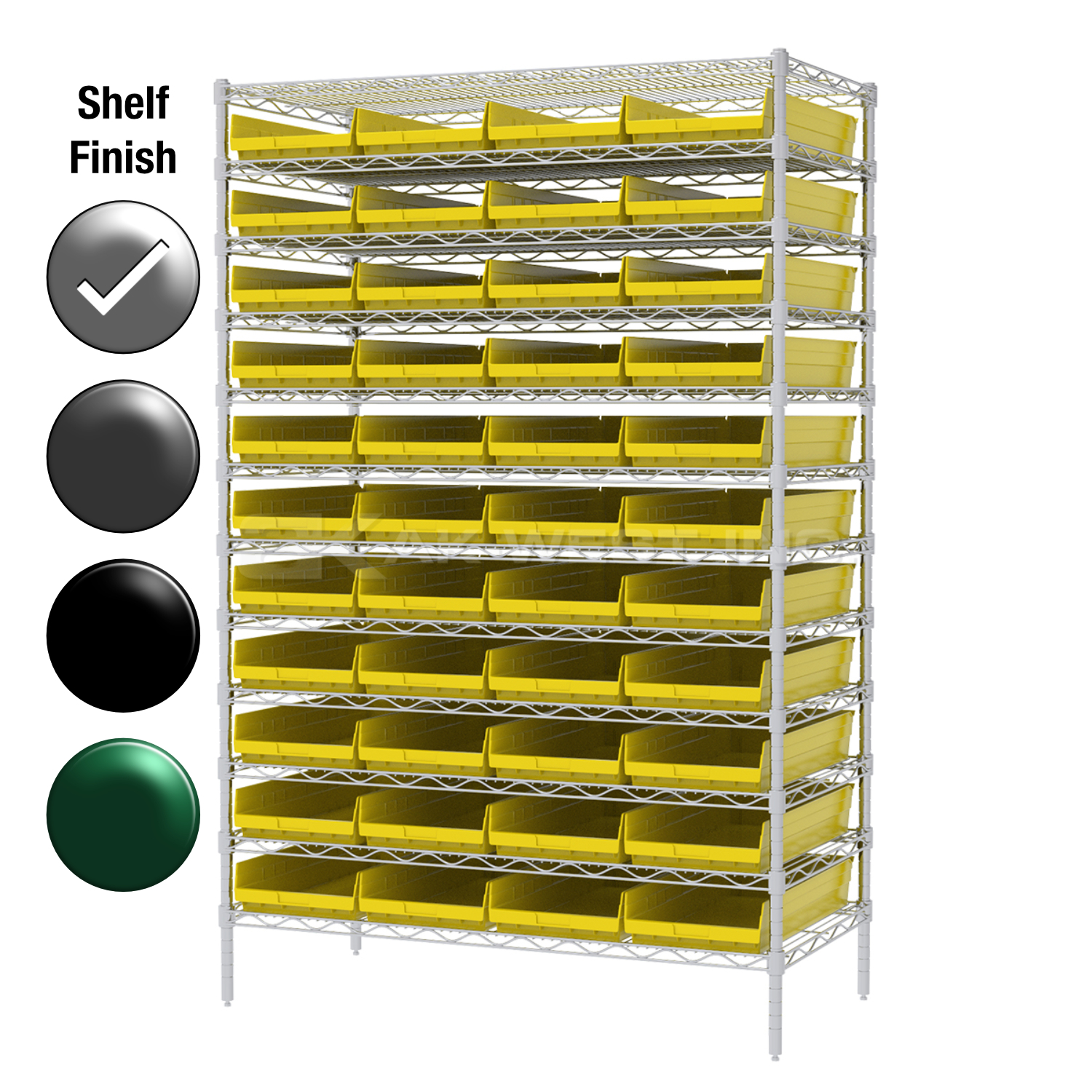 24"D x 48"W x 74"H Chrome Shelf w/ (12) Shelves and (44) 30174s