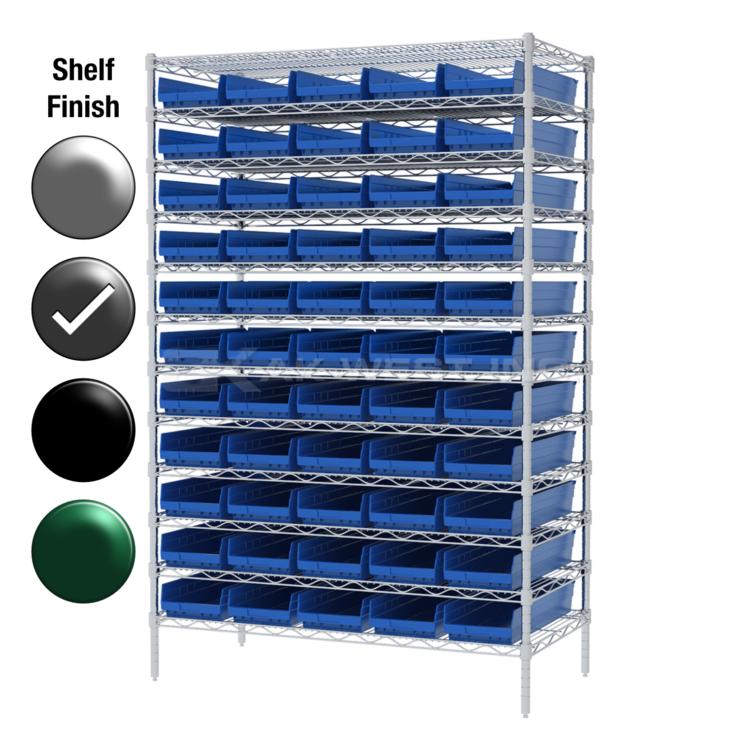 24"D x 48"W x 74"H Grey Epoxy Shelf w/ (12) Shelves and (55) 30184s
