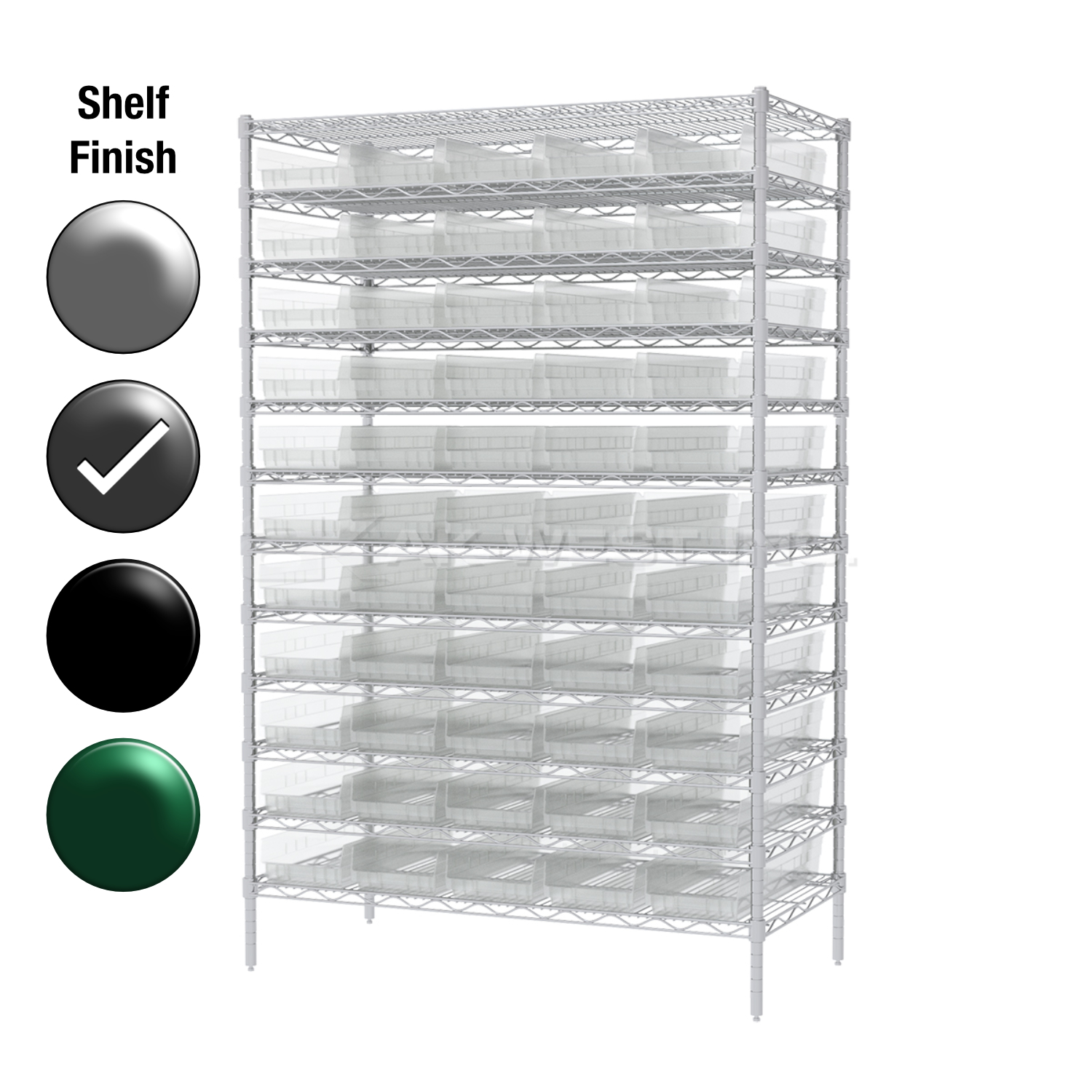 24"D x 48"W x 74"H Grey Epoxy Shelf w/ (12) Shelves and (55) 30184s