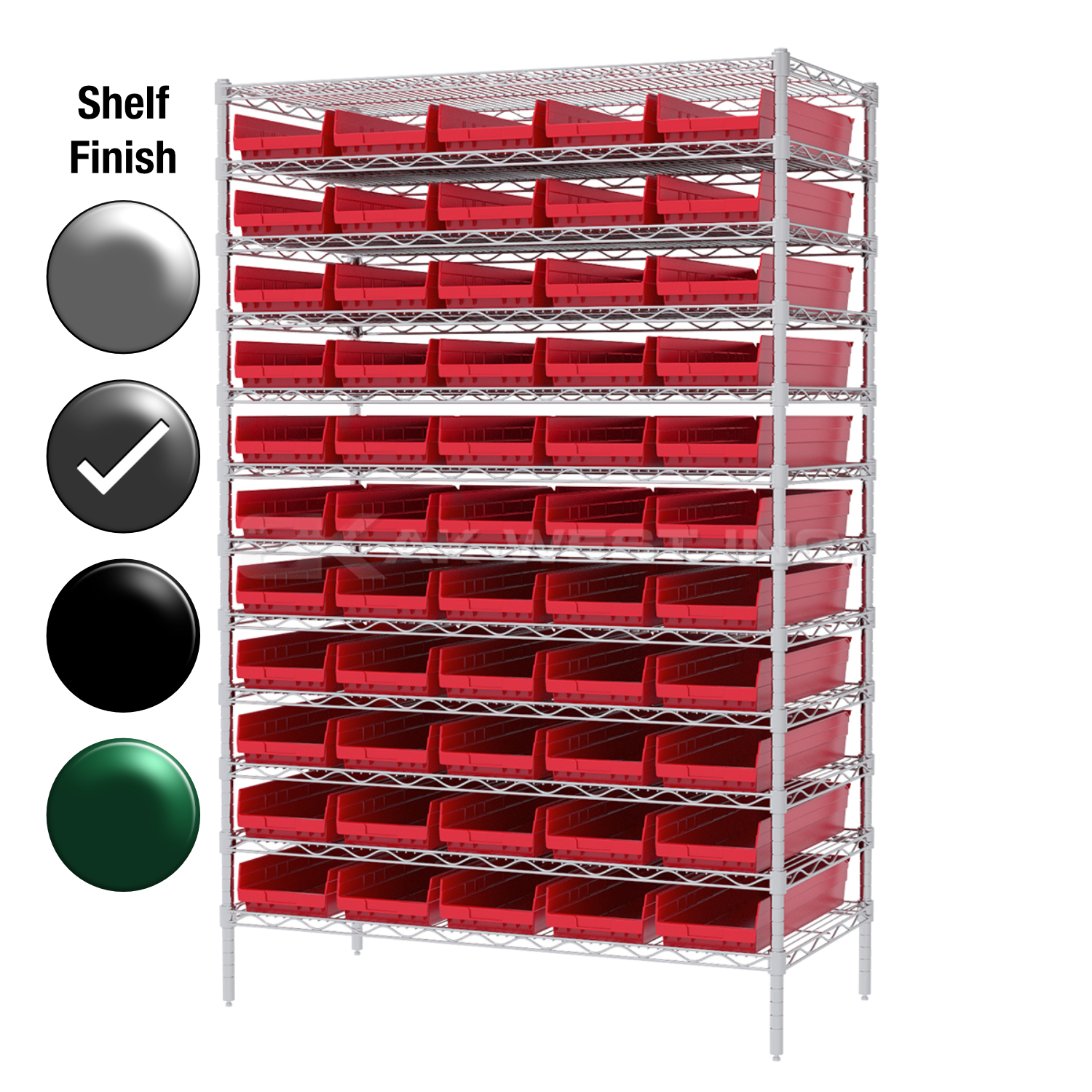24"D x 48"W x 74"H Grey Epoxy Shelf w/ (12) Shelves and (55) 30184s