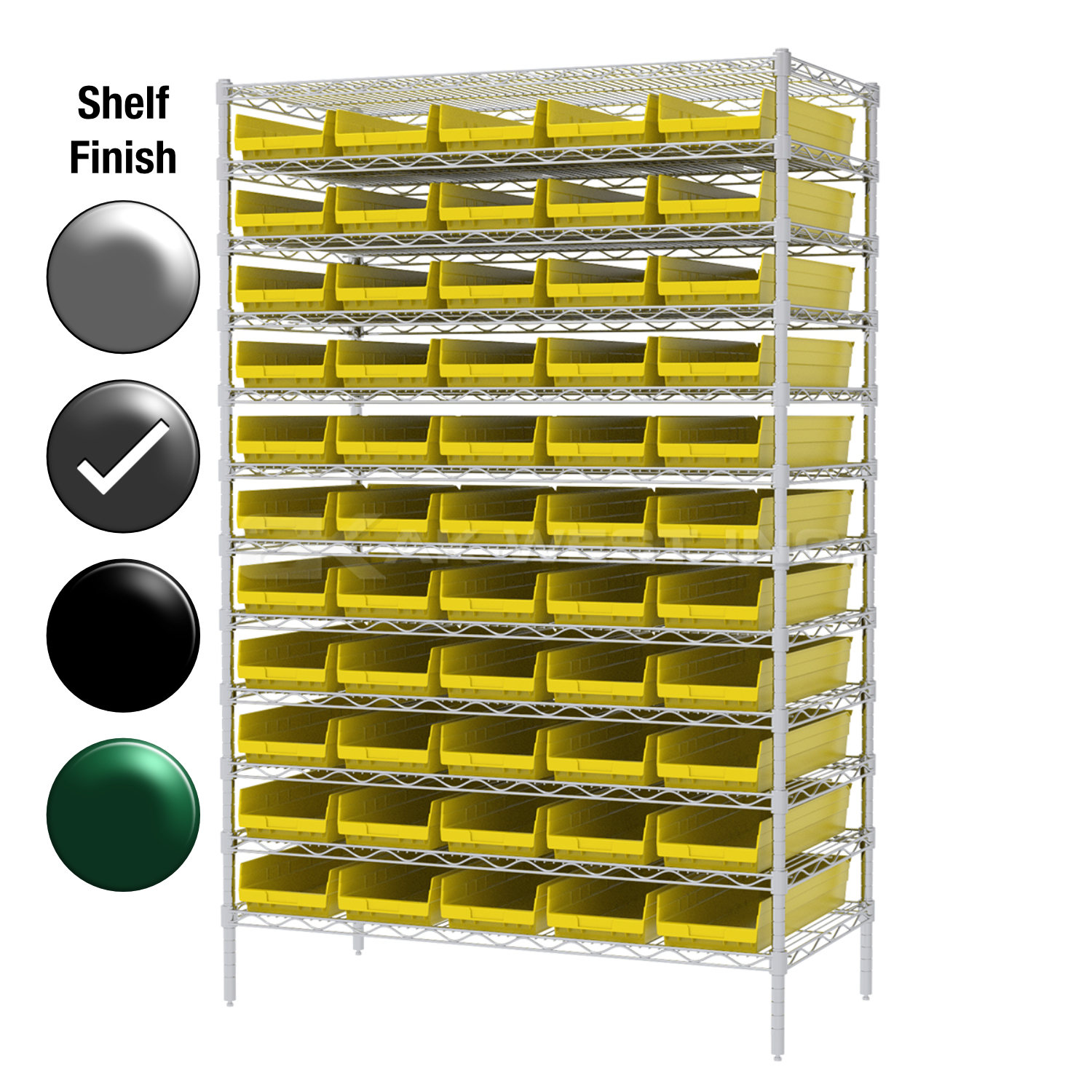 24"D x 48"W x 74"H Grey Epoxy Shelf w/ (12) Shelves and (55) 30184s