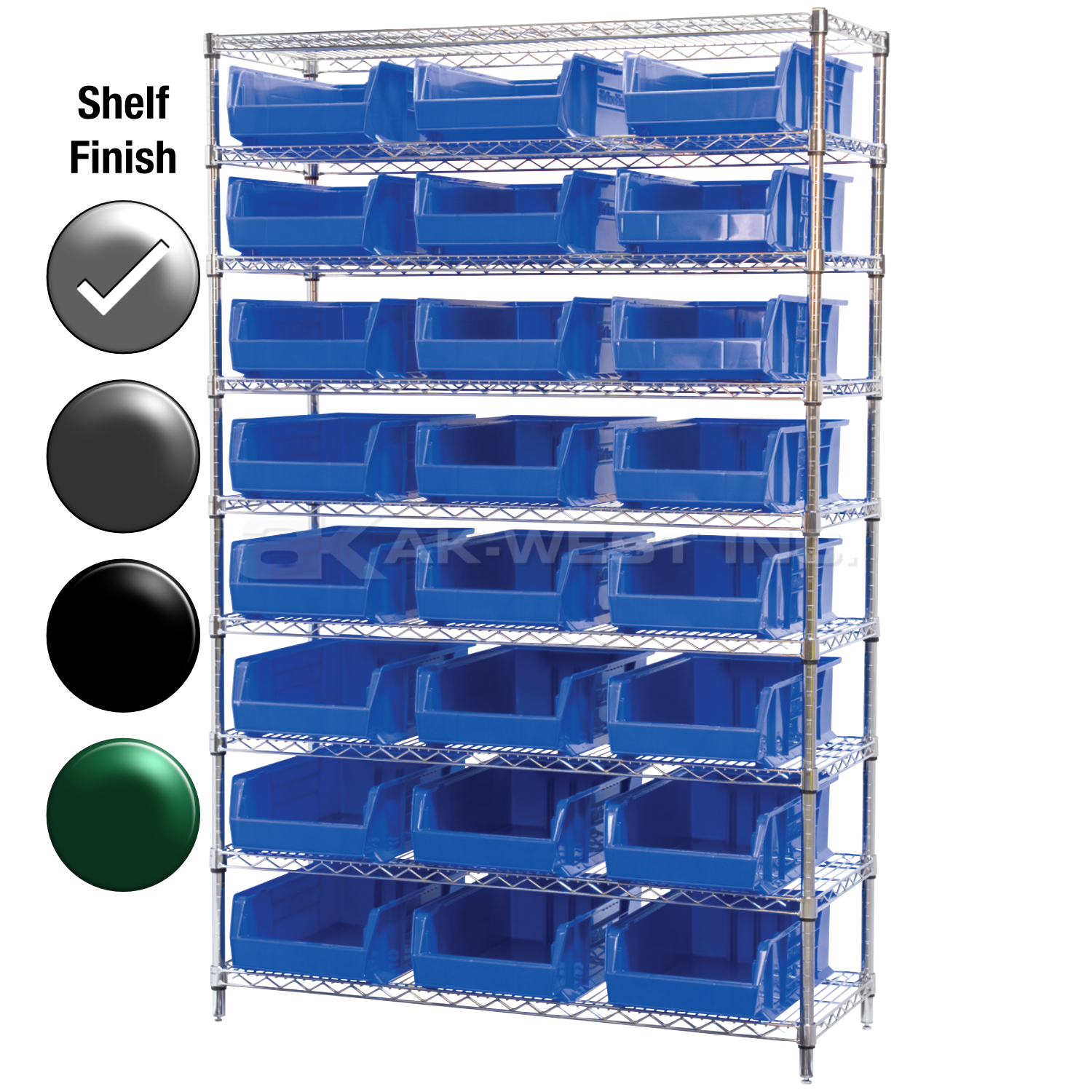 24"D x 48"W x 74"H Chrome Shelf w/ (9) Shelves and (24) 30280s