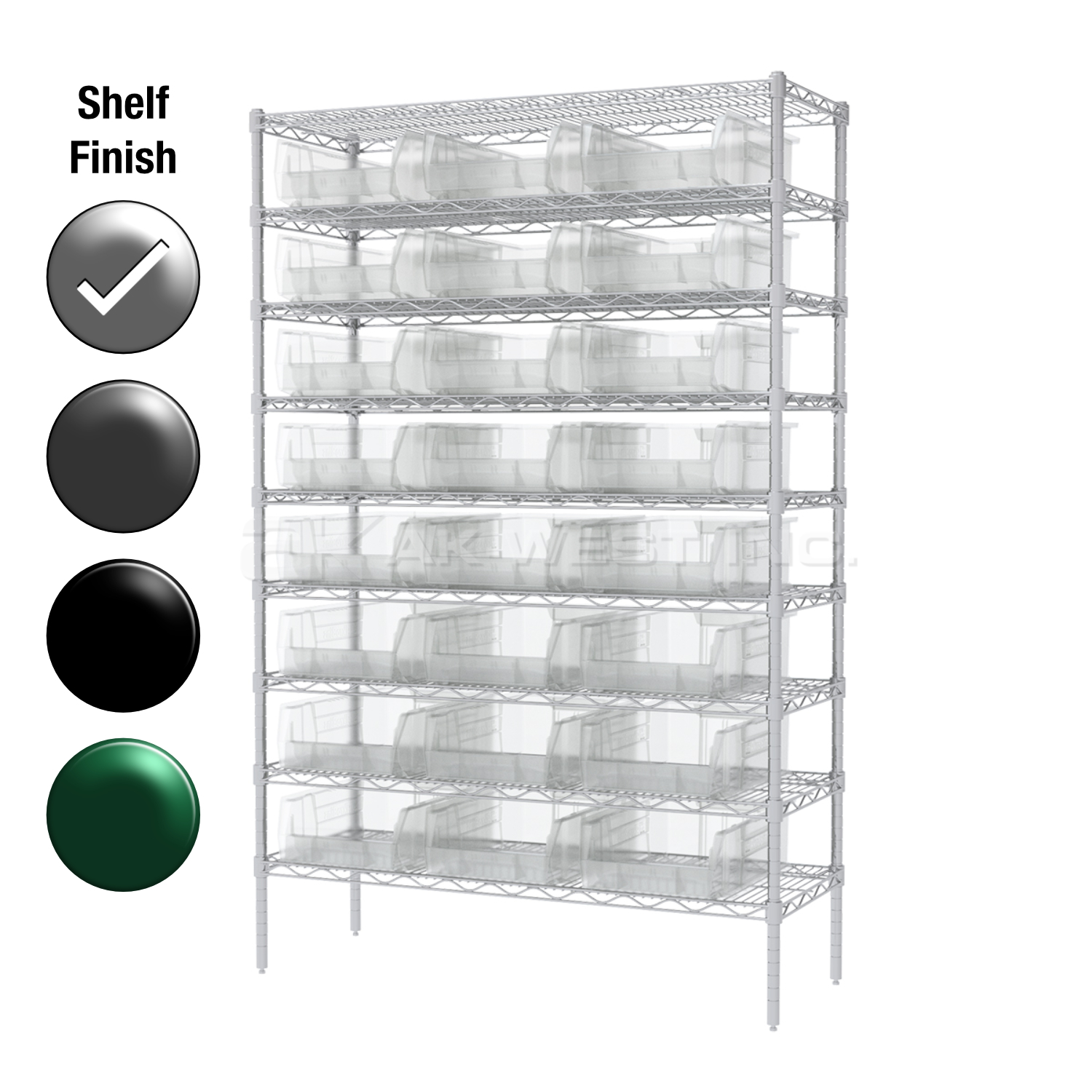 24"D x 48"W x 74"H Chrome Shelf w/ (9) Shelves and (24) 30280s