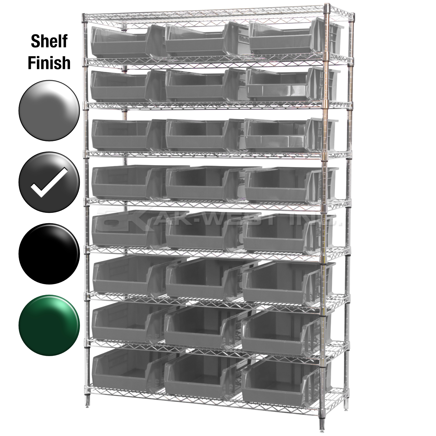 24"D x 48"W x 74"H Grey Epoxy Shelf w/ (9) Shelves and (24) 30280s