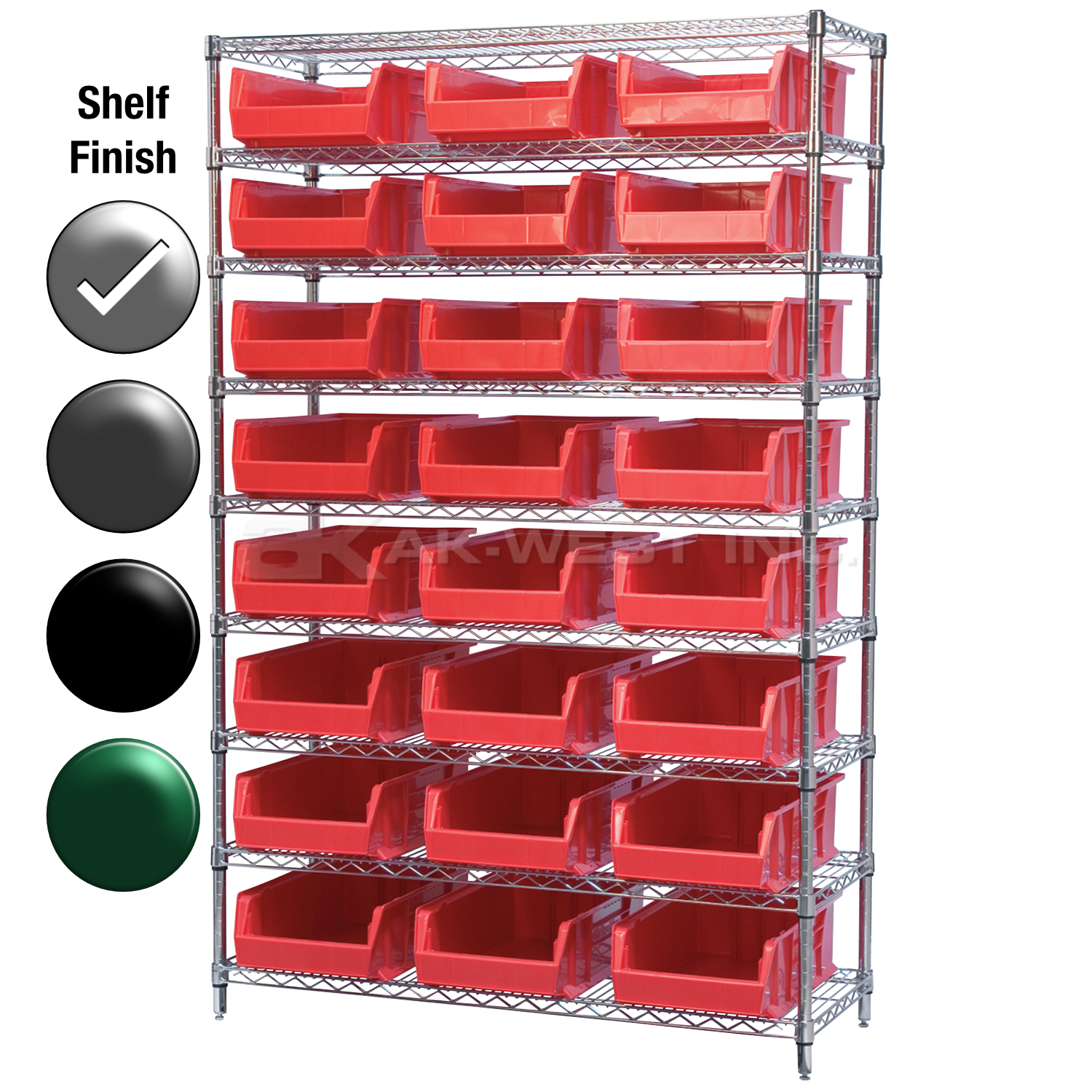 24"D x 48"W x 74"H Chrome Shelf w/ (9) Shelves and (24) 30280s