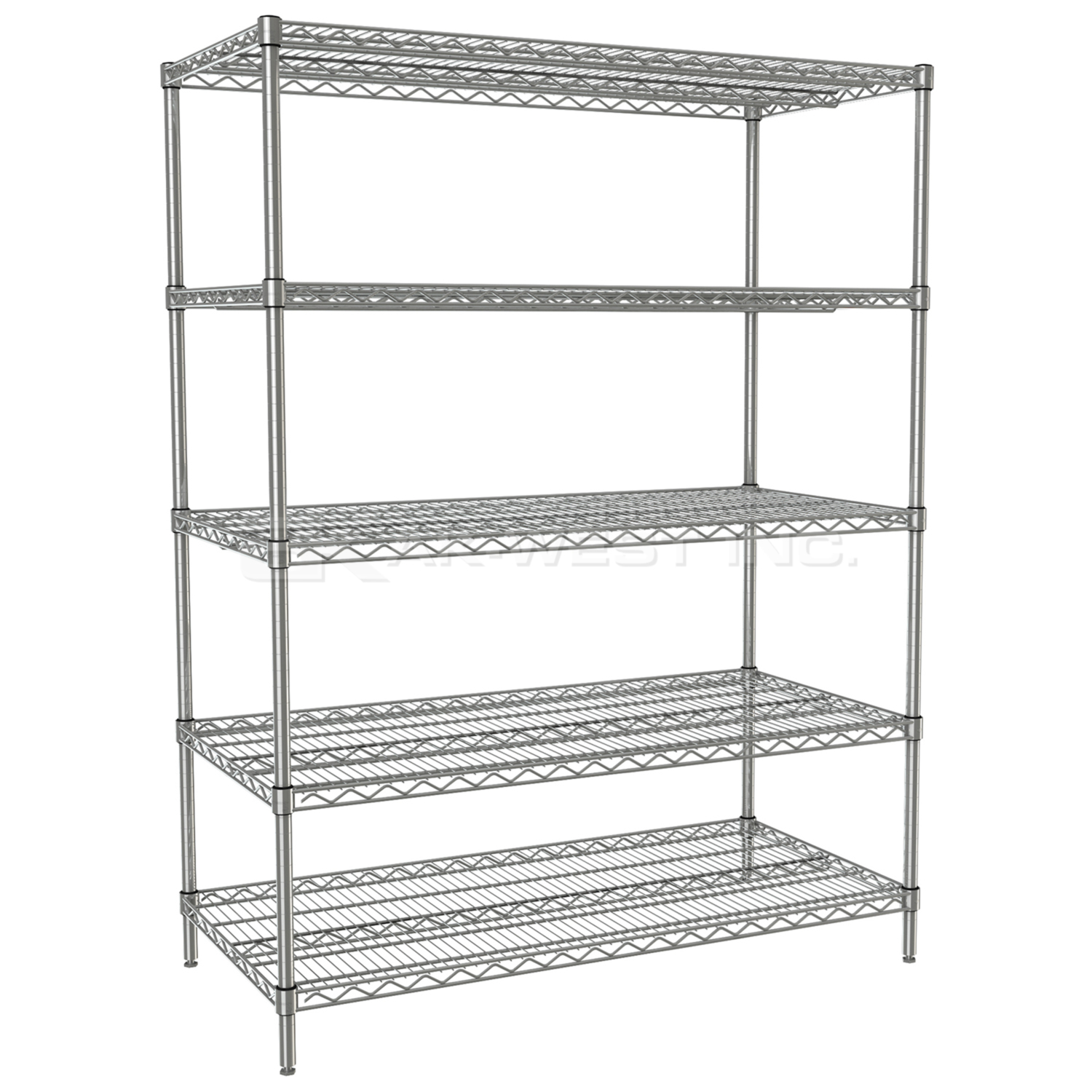 Chrome, 24"D x 48"W x 74"H, 5 Shelf, Wire Shelving Starter Kit