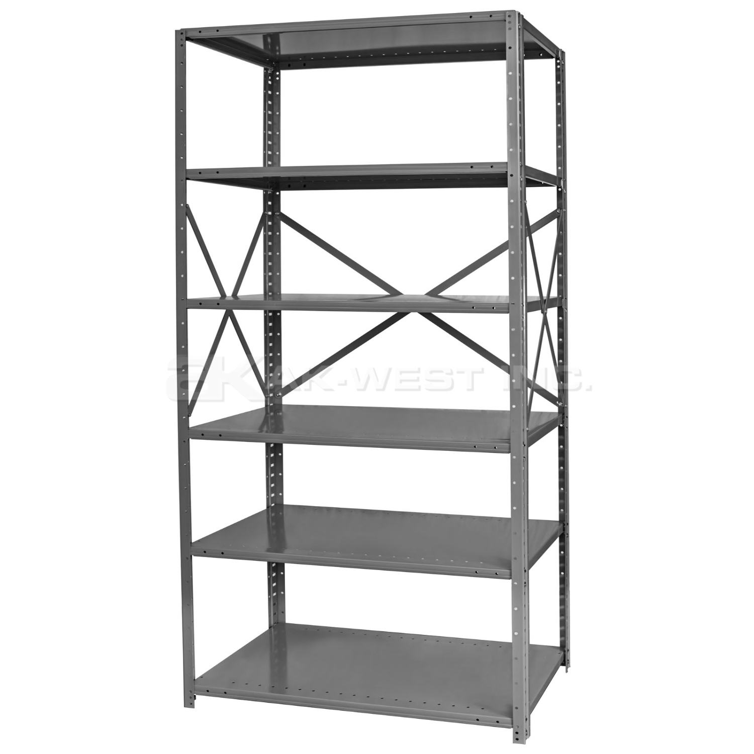 Grey, Heavy-Duty, 12" x 48" x 79" Free Standing, Open 6 Shelf Steel Shelf Kit