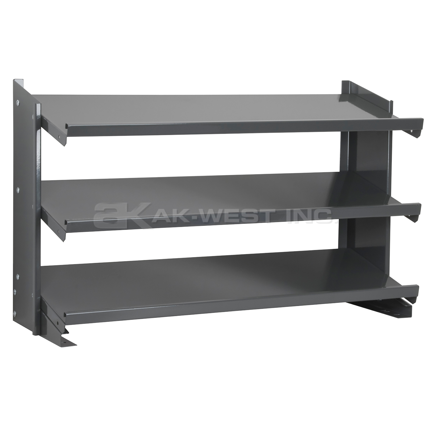 Grey, 12" x 36" x 25" 3 Shelf, Single Sided Bench Rack