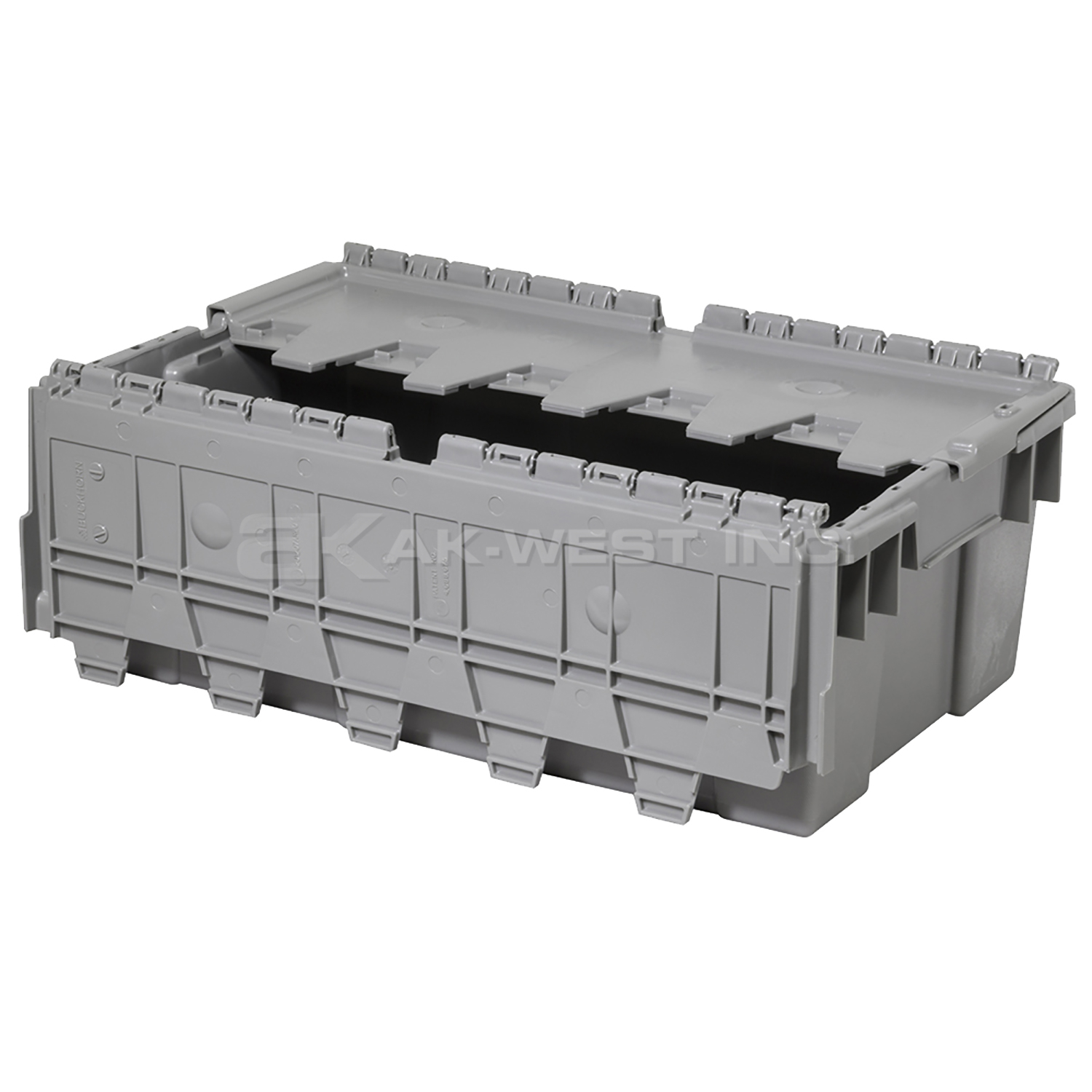 Grey, 20" x 12" x 7" Attached Lid Container, Traction Bottom