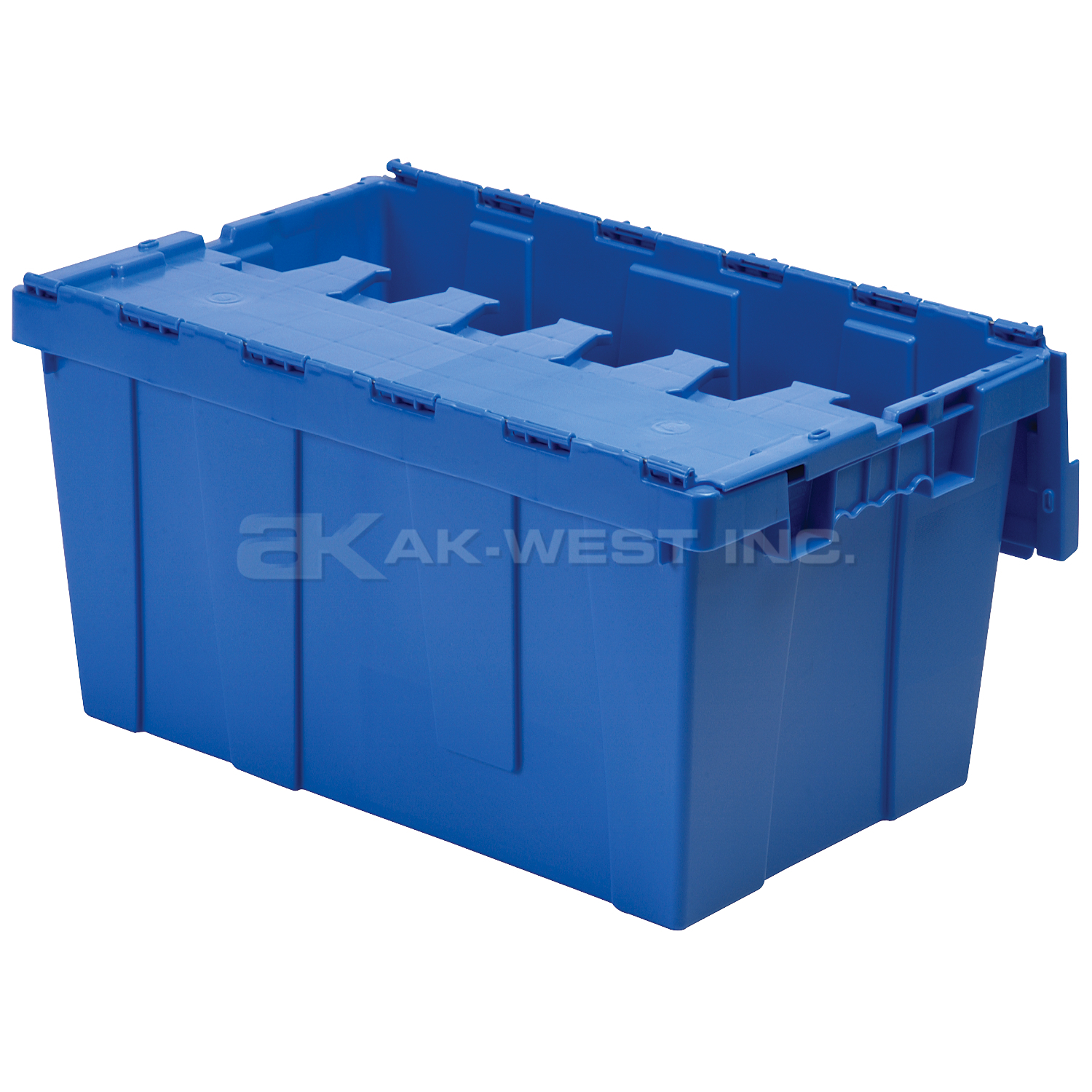 Blue, 25" x 15" x 13" Attached Lid Container, Traction Bottom