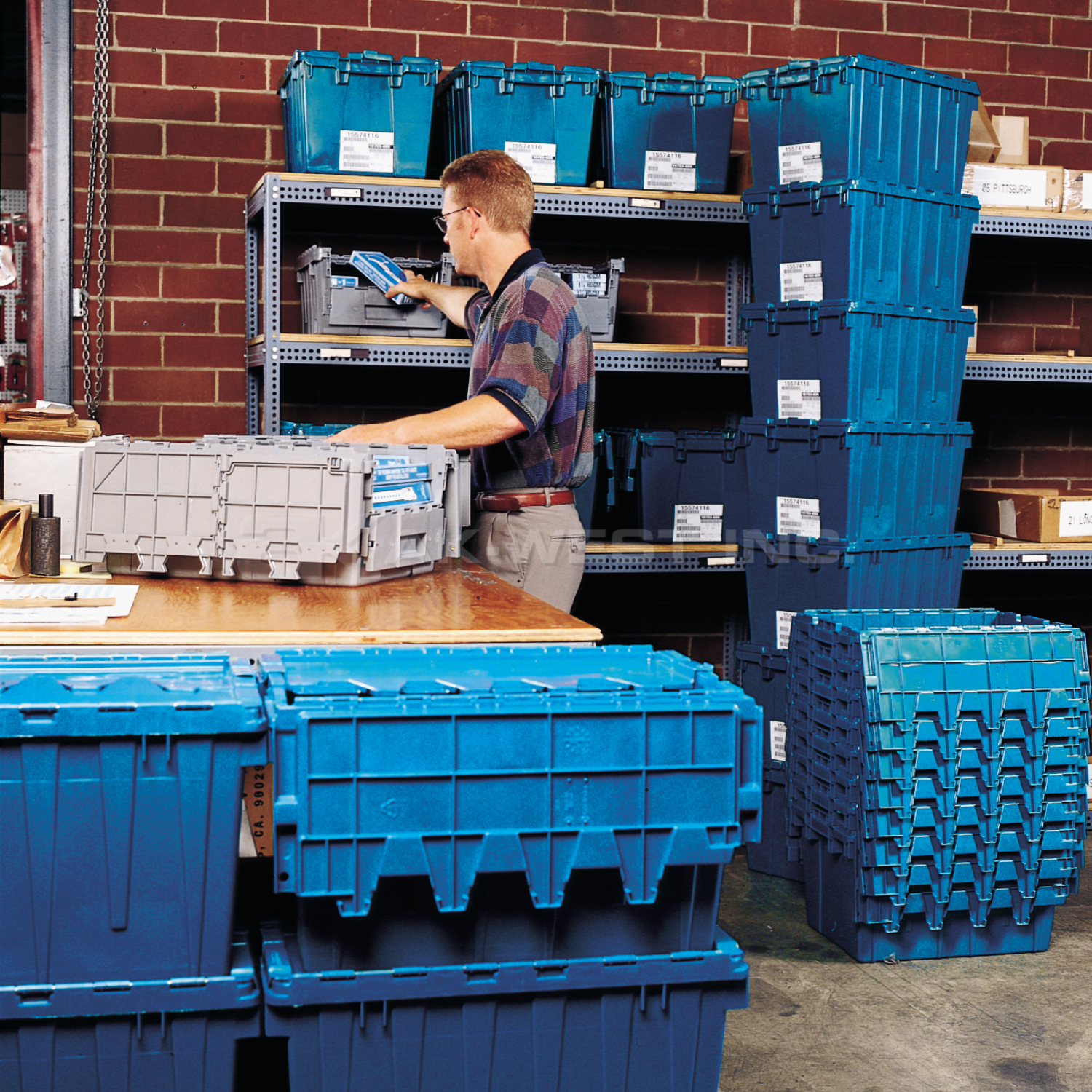 Blue, 27" x 17" x 9", Attached Lid Container