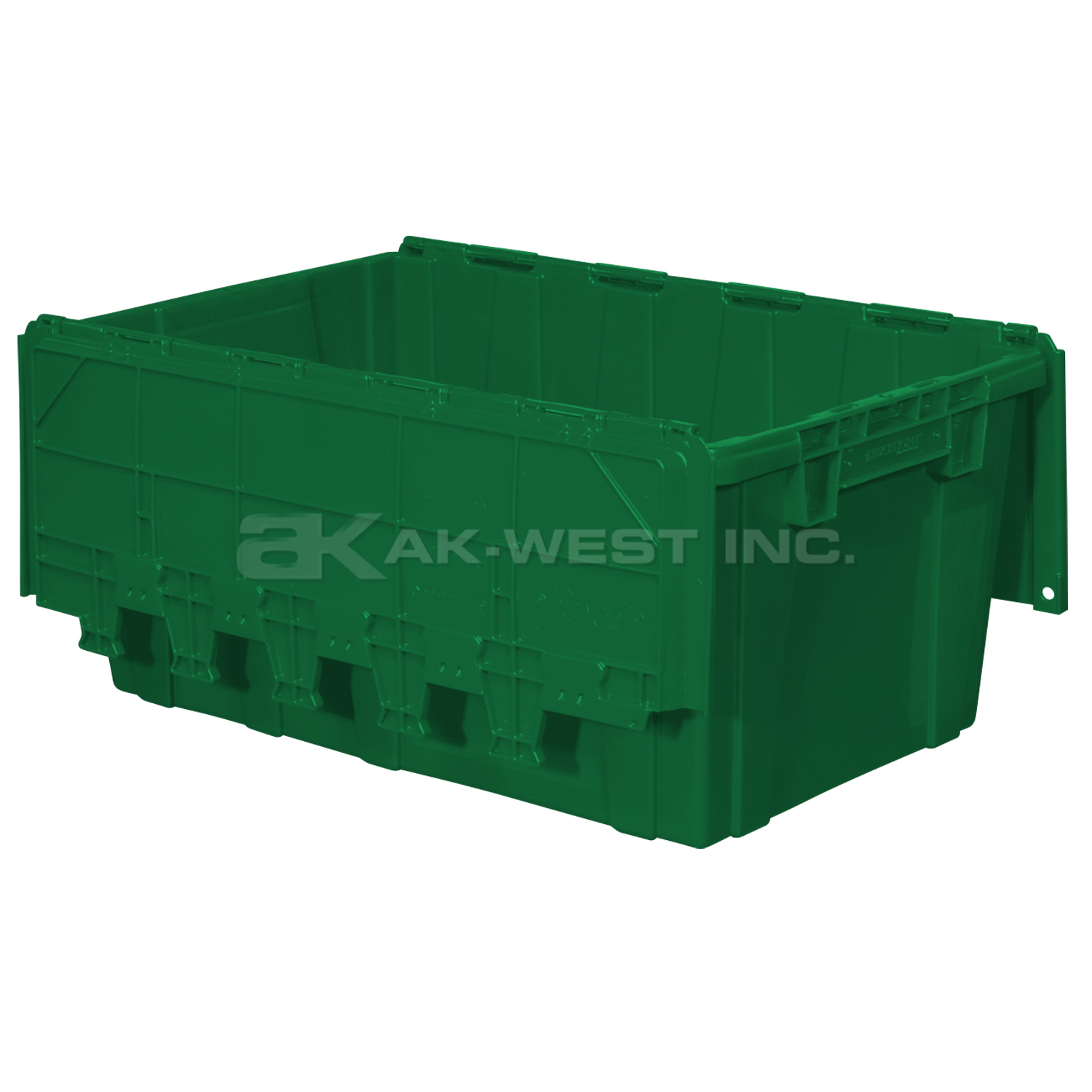 Green, 27" x 17" x 12" Attached Lid Container, Traction Bottom