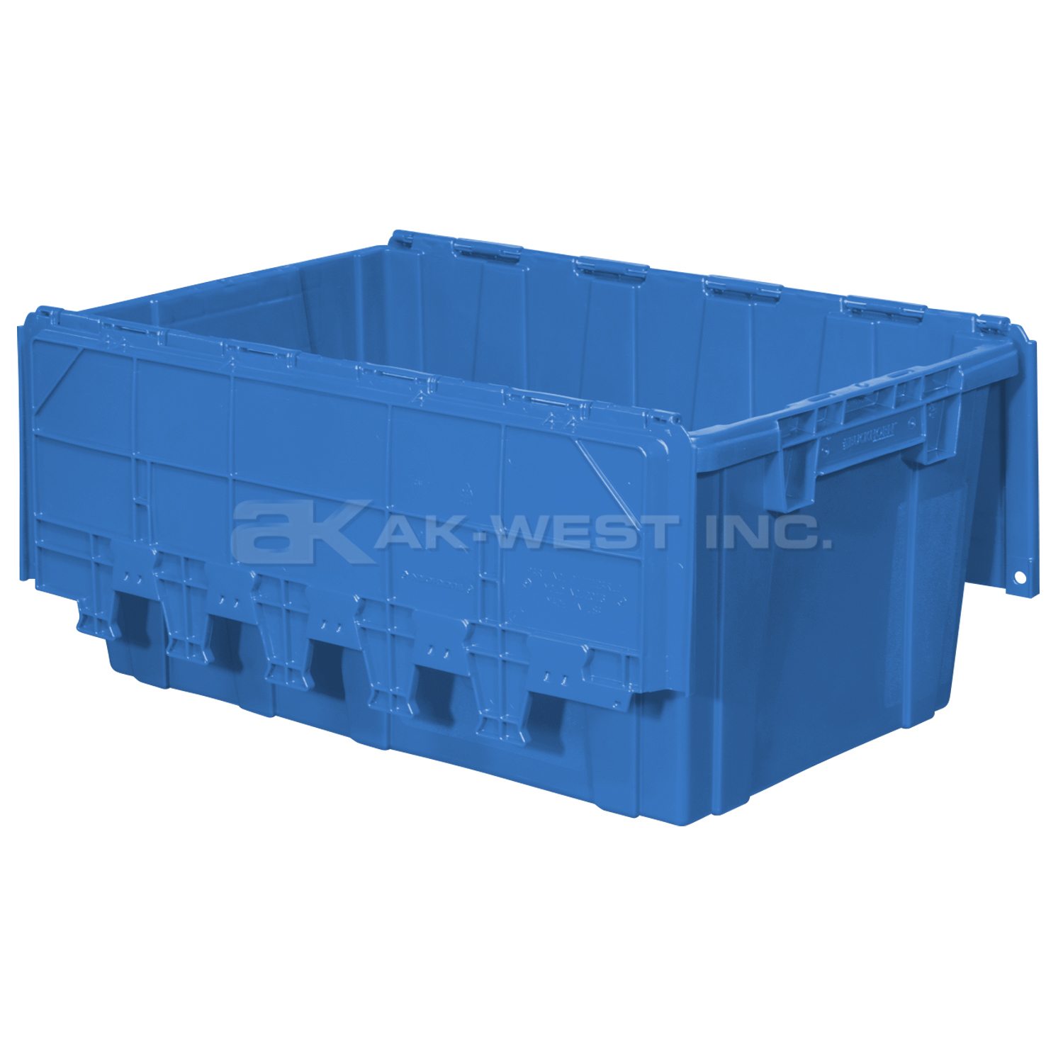 Blue, 27" x 17" x 12" Attached Lid Container, Traction Bottom