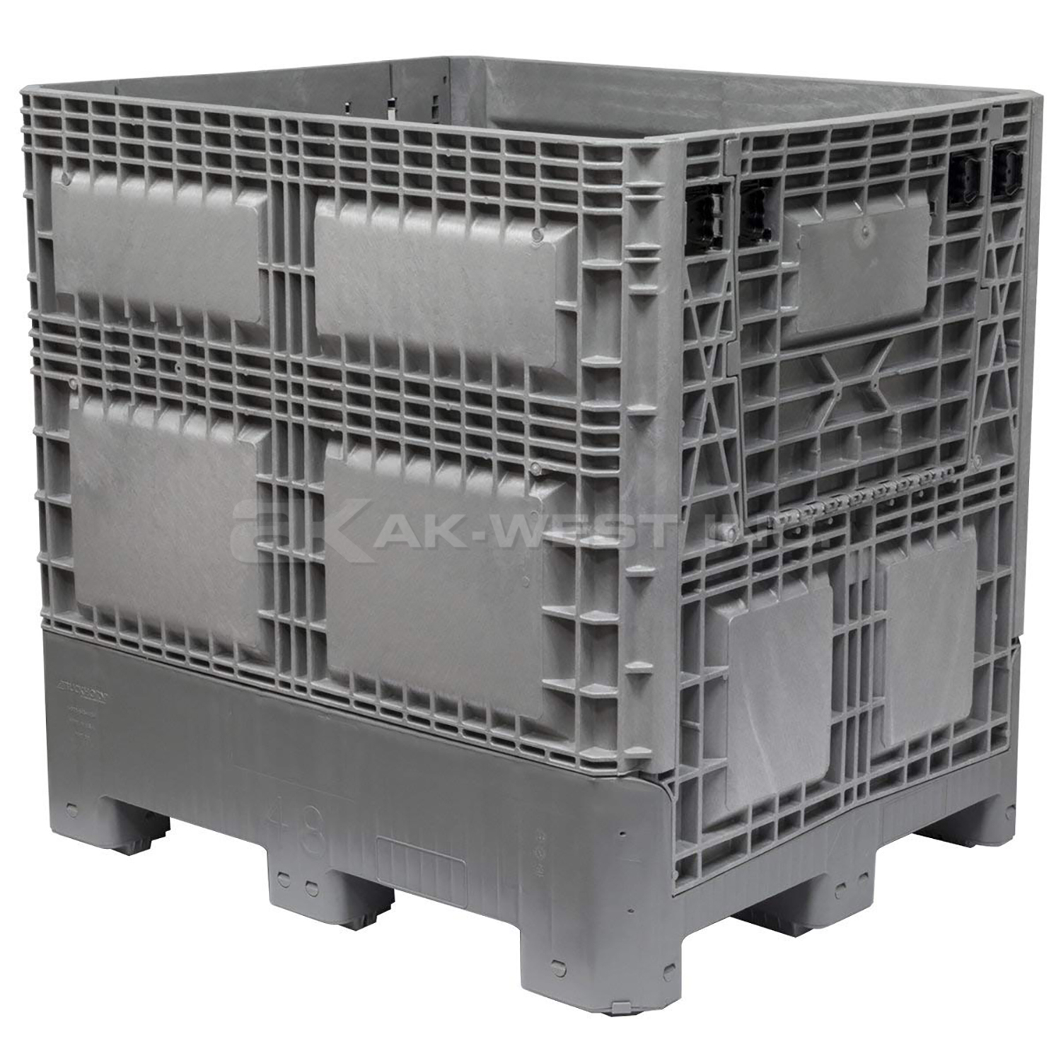 Grey, 48" x 40" x 46" , General Purpose Bulk Box, 2 Gates, 1200lbs Cap.