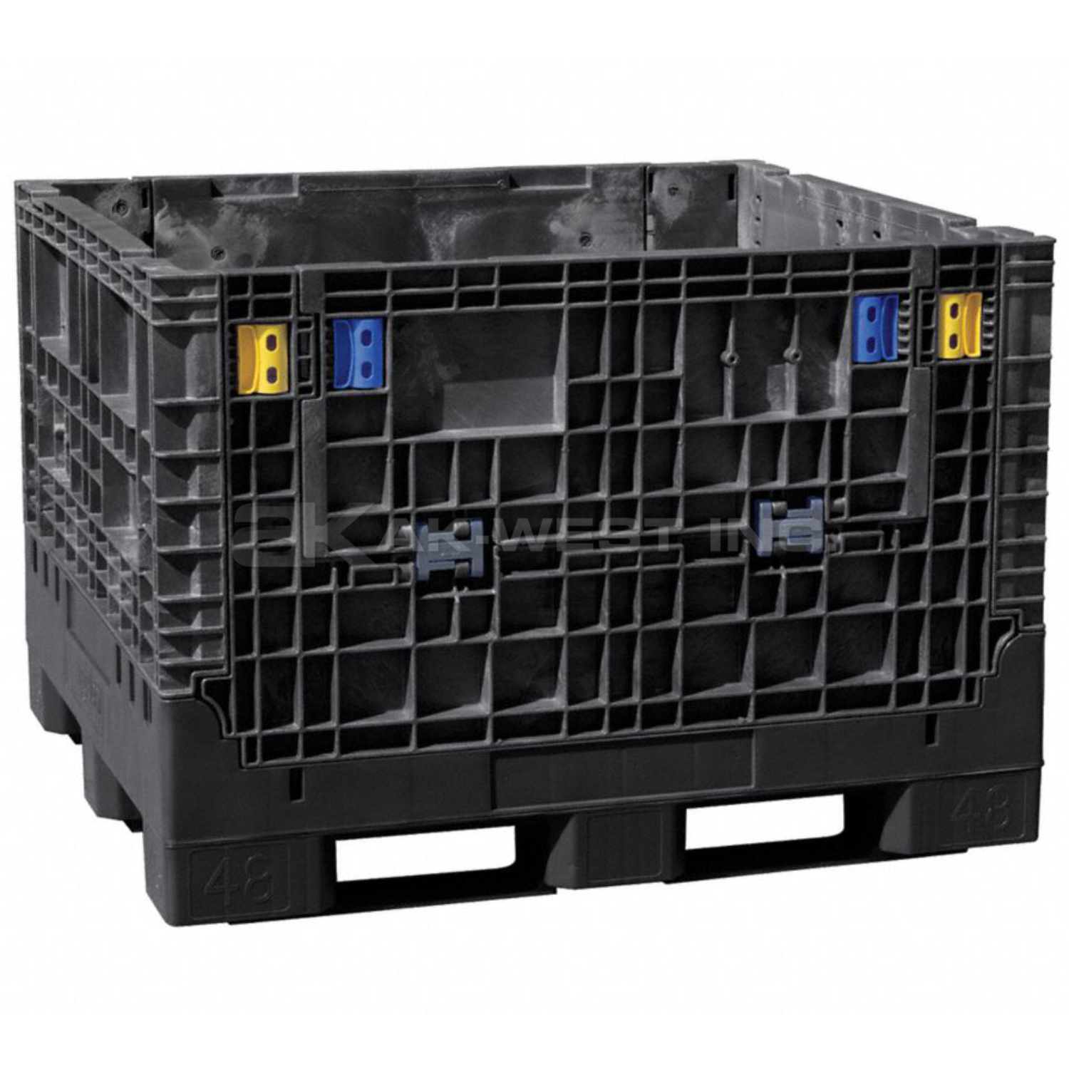 Black, 48" x 45" x 34", Extra-Duty Bulk Box, 2 Gates, 2500lbs Cap.