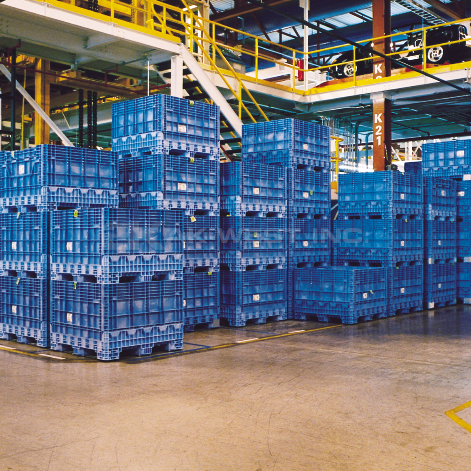 Blue, 48" x 45" x 34", Extra-Duty Bulk Box, 2 Gates, 2500lbs Cap.