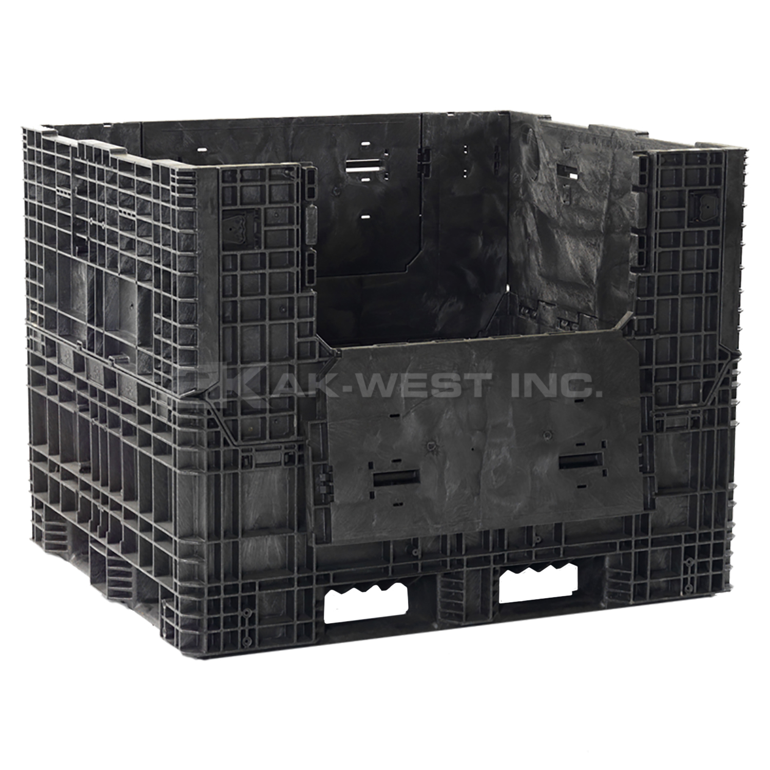 Black, 57-1/4" x 48" x 44", Extended Length Bulk Box, 2 Side Gates, 2000lbs Cap.