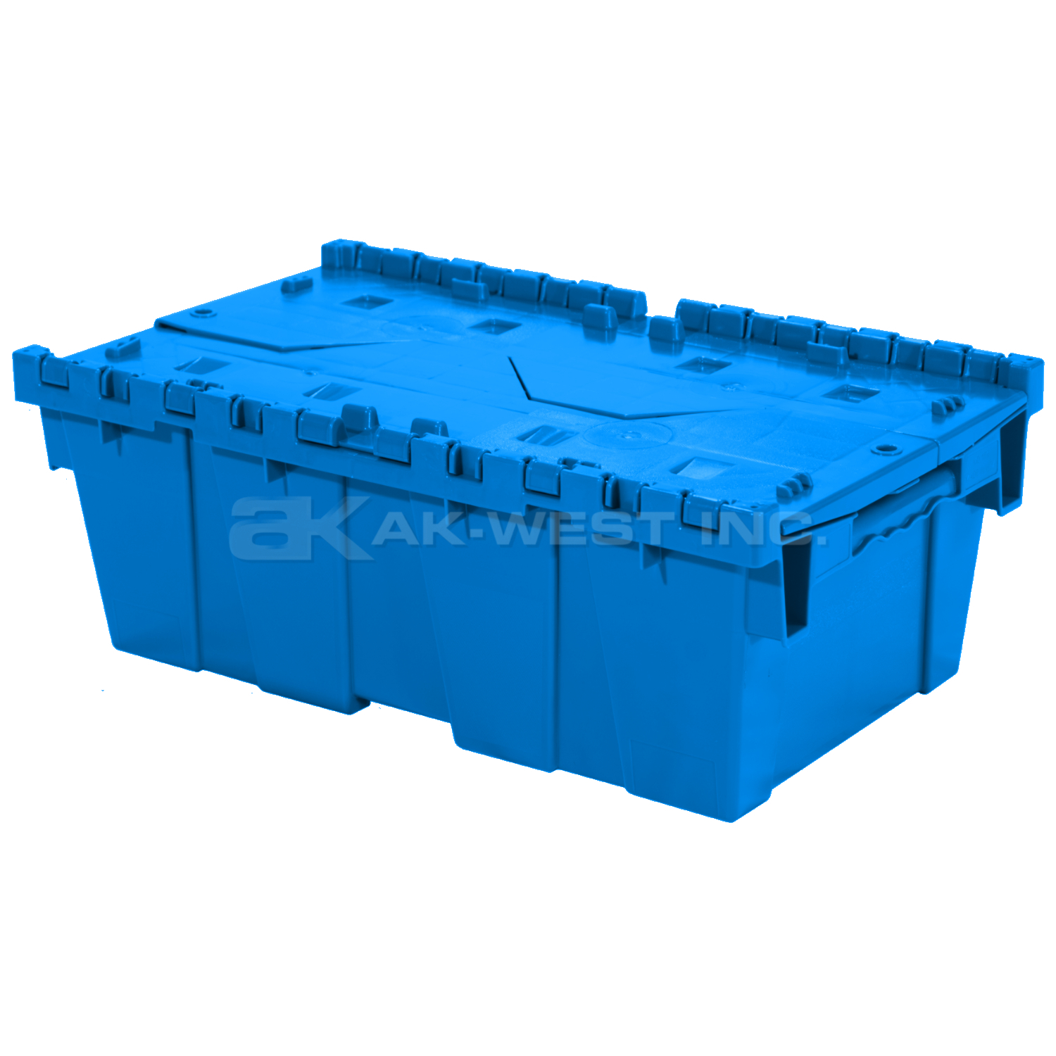 Blue, 20" x 12" x 7" Attached Lid Container, Traction Bottom