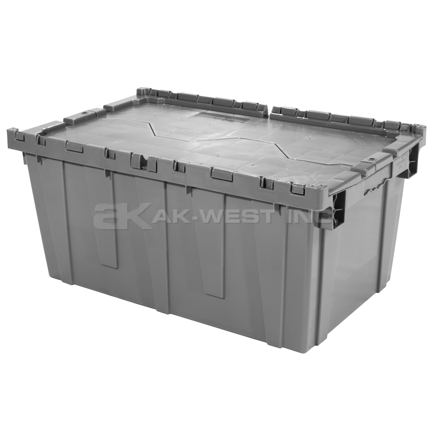 Grey, 27" x 17" x 12" Attached Lid Container, Traction Bottom