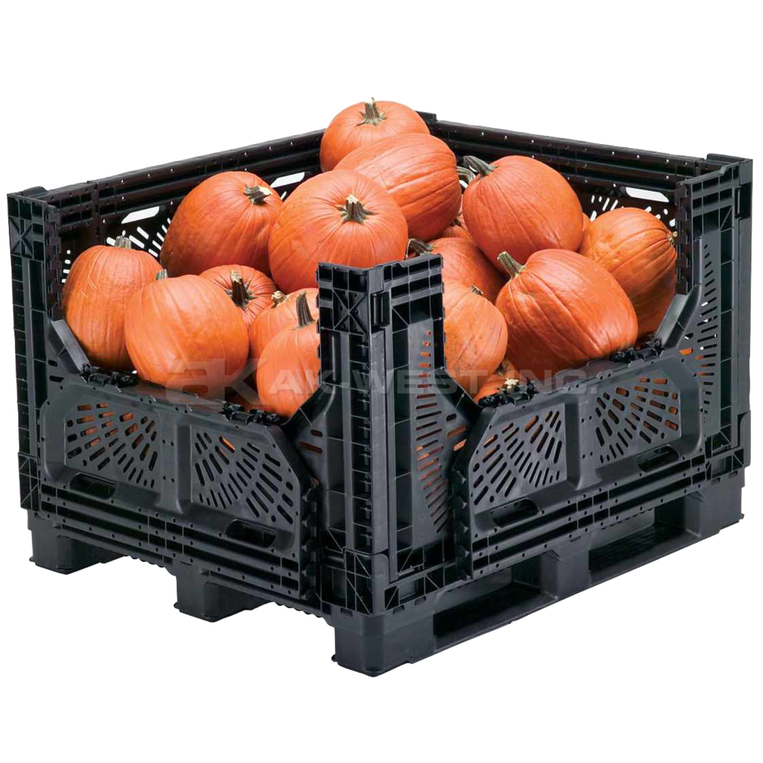 Black, 48" x 40" x 32", Vented Collapsible, 4 Gates, Field Bin Bulk Container