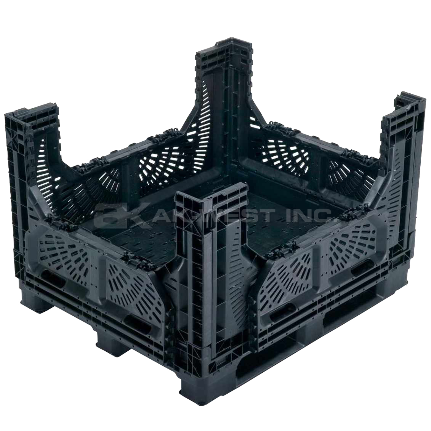 Black, 48" x 40" x 32", Vented Collapsible, 4 Gates, Field Bin Bulk Container