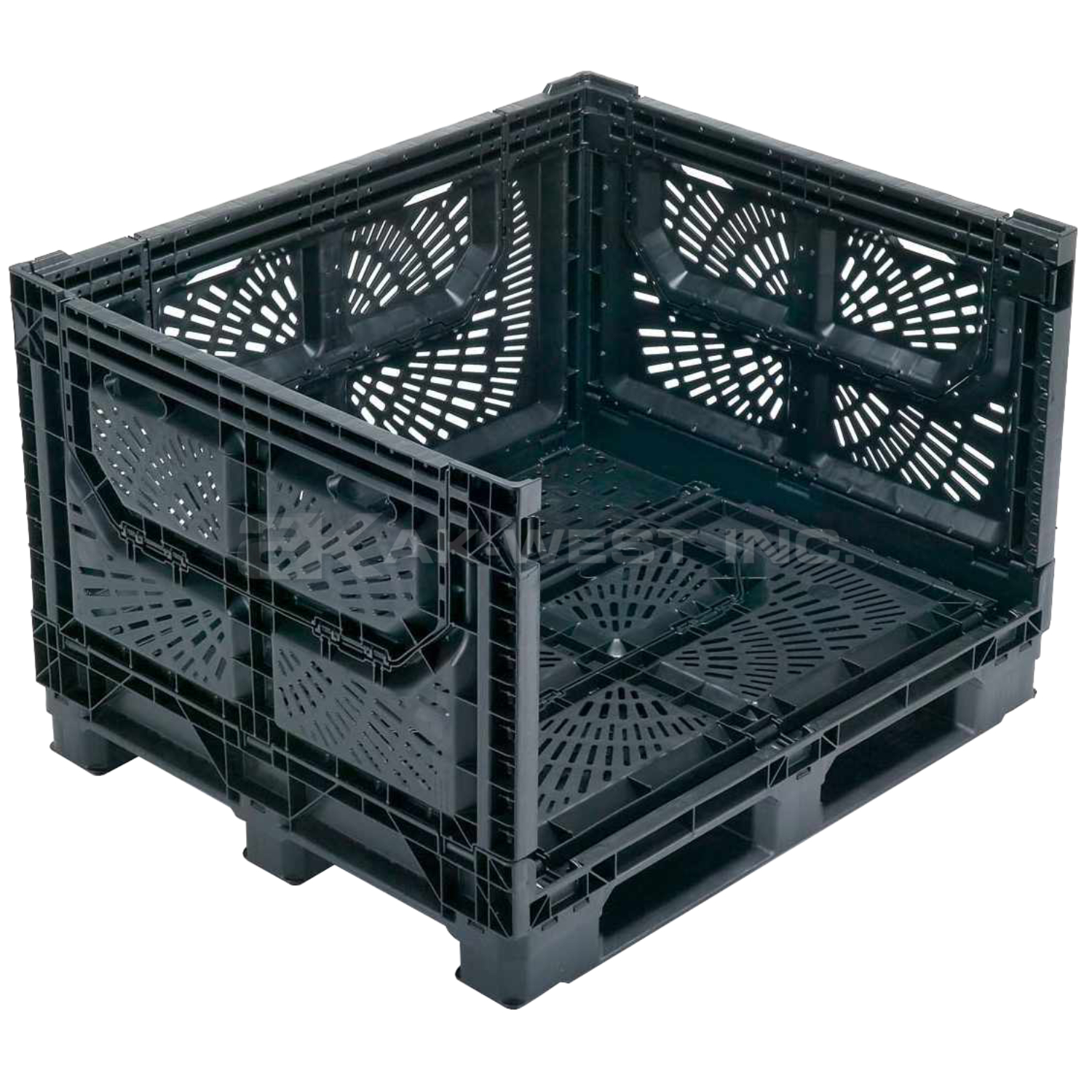 Black, 48" x 40" x 32", Vented Collapsible, 4 Gates, Field Bin Bulk Container