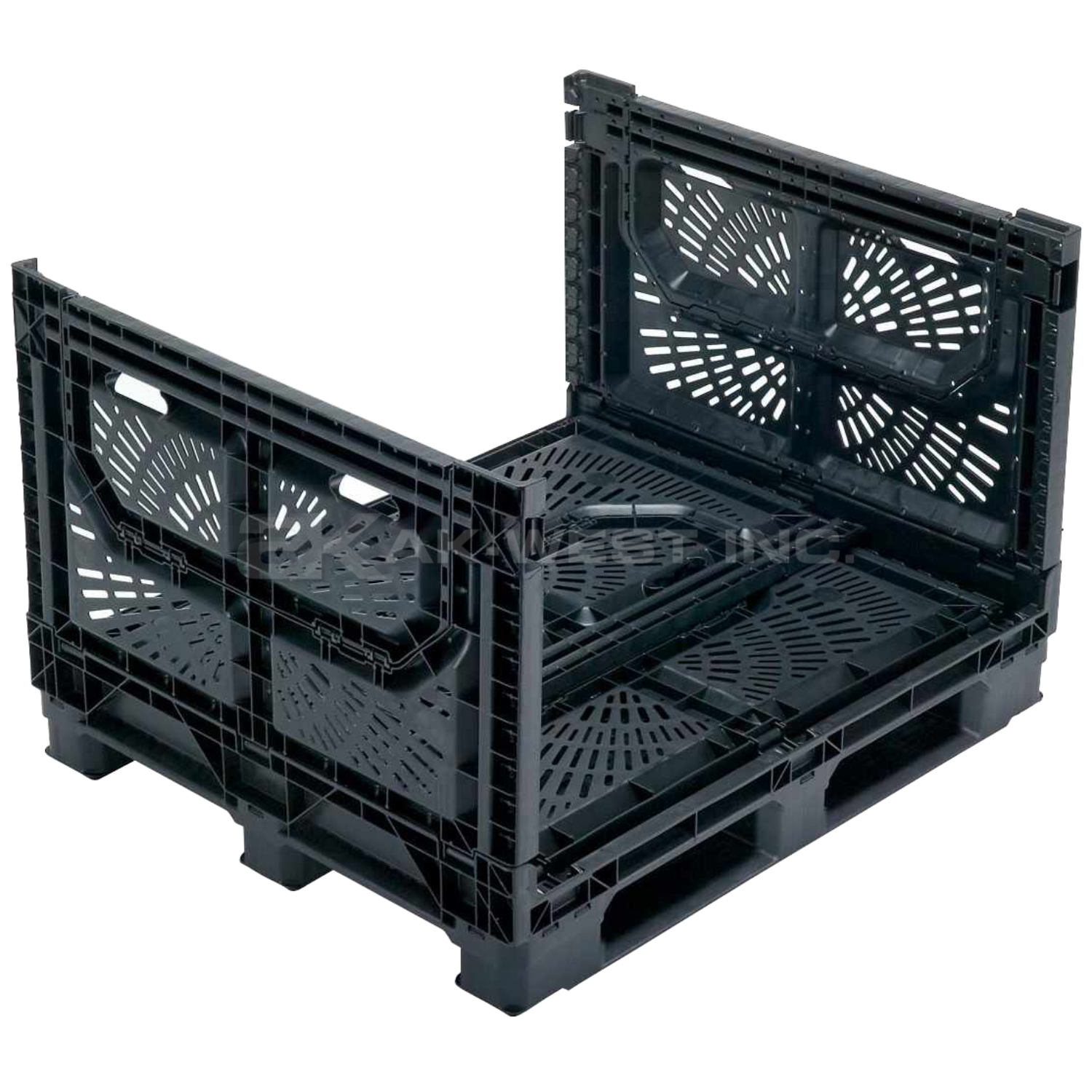 Black, 48" x 40" x 32", Vented Collapsible, 4 Gates, Field Bin Bulk Container
