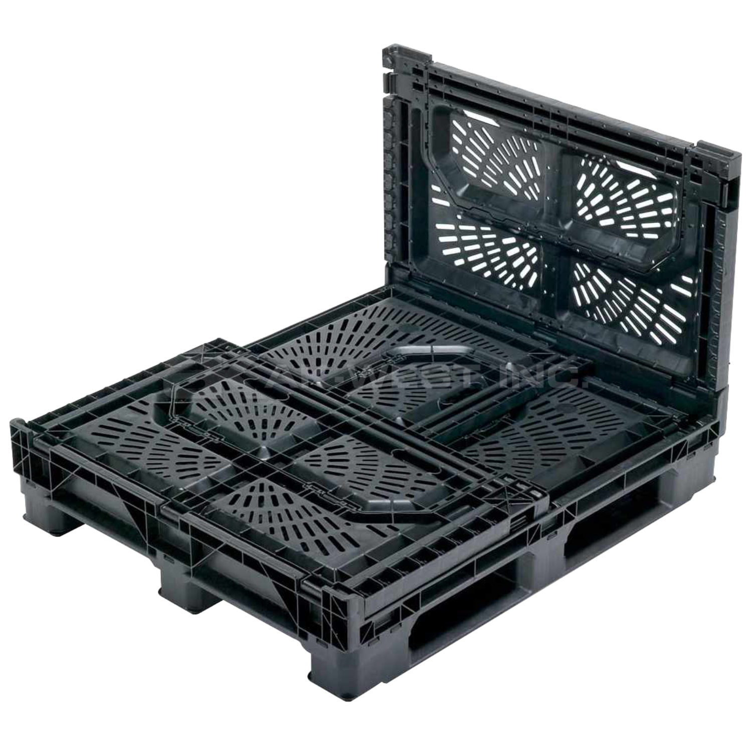 Black, 48" x 40" x 32", Vented Collapsible, 4 Gates, Field Bin Bulk Container